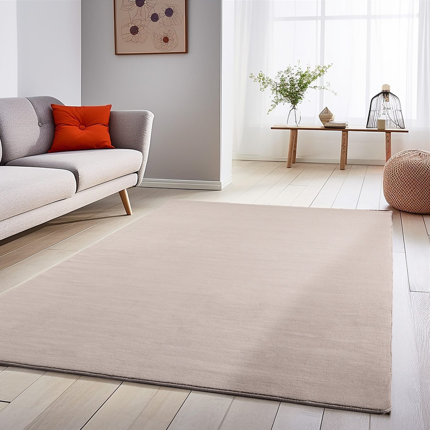 SIMPEX24 Teppich Unicolor - Einfarbig, Läufer, Höhe: 7 mm, Kurzflor Rund Teppich Anti Rutsch Rückseite Waschbar Flauschiger
