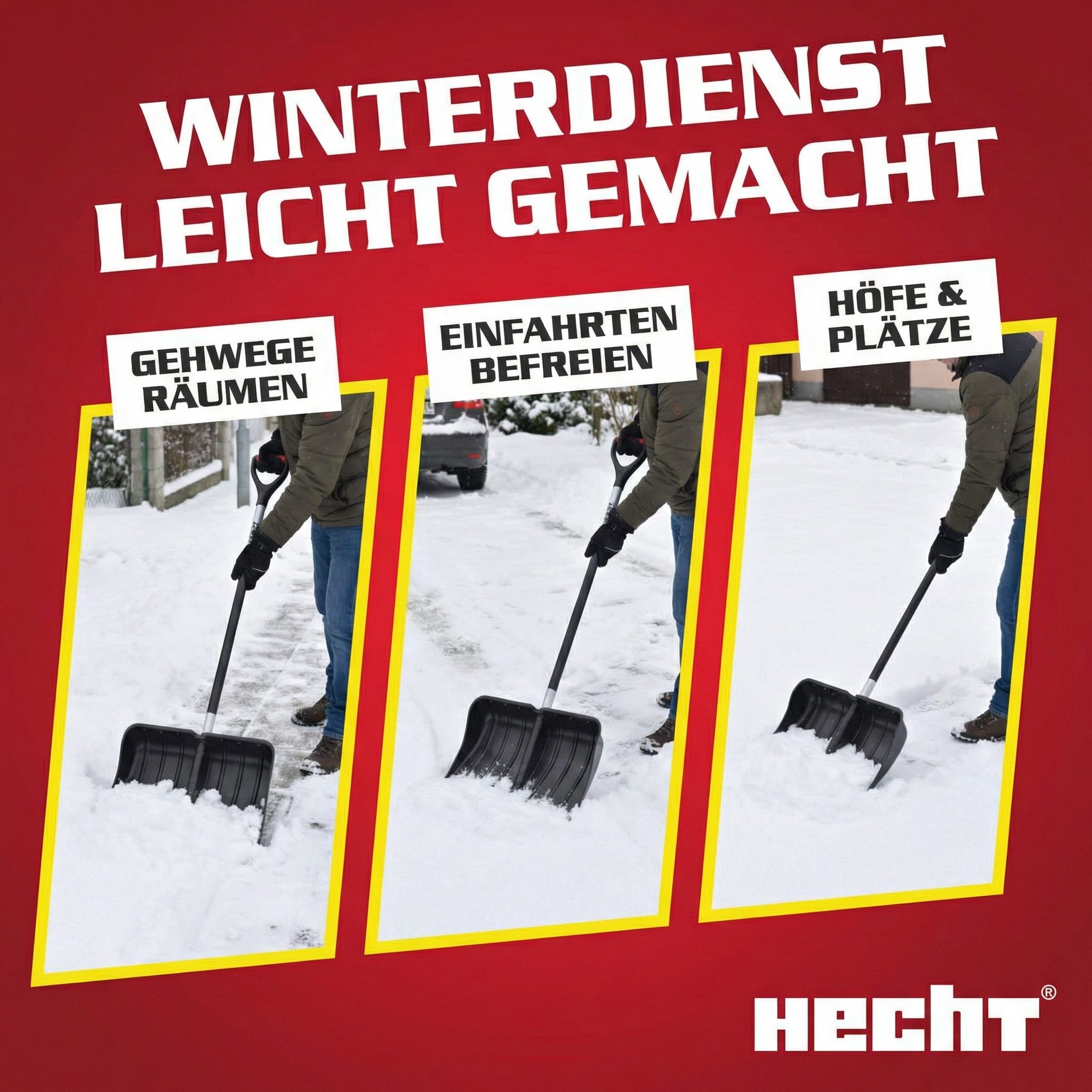 Hecht Schneeschieber Schneeschaufel Schneeschippe 5400 GT, 54,00 cm Arbeitsbreite, mit 106,00 cm langem Stiel, Stahlprofilkante - Kunststoff - Hohe Ränder – Bild 4 von 5