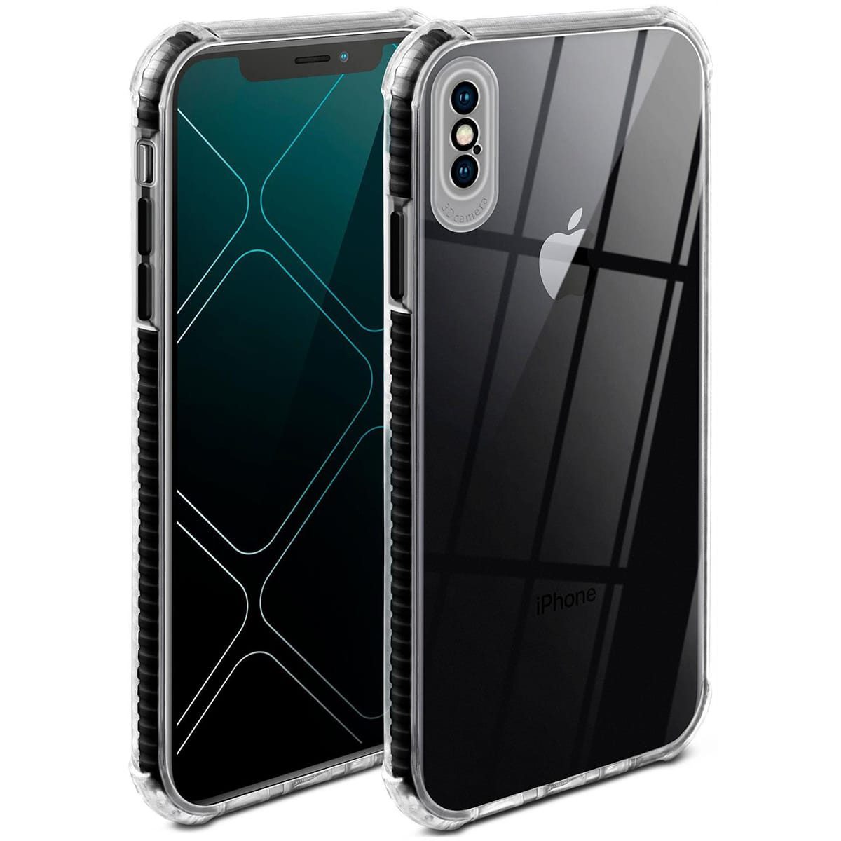 ONEFLOW Handyhülle für iPhone X Hülle Silikon Cushion Case Schwarz 5,8 Zoll, Schutzhülle Transparent Bumper Back Cover Silikonhülle Durchsichtig