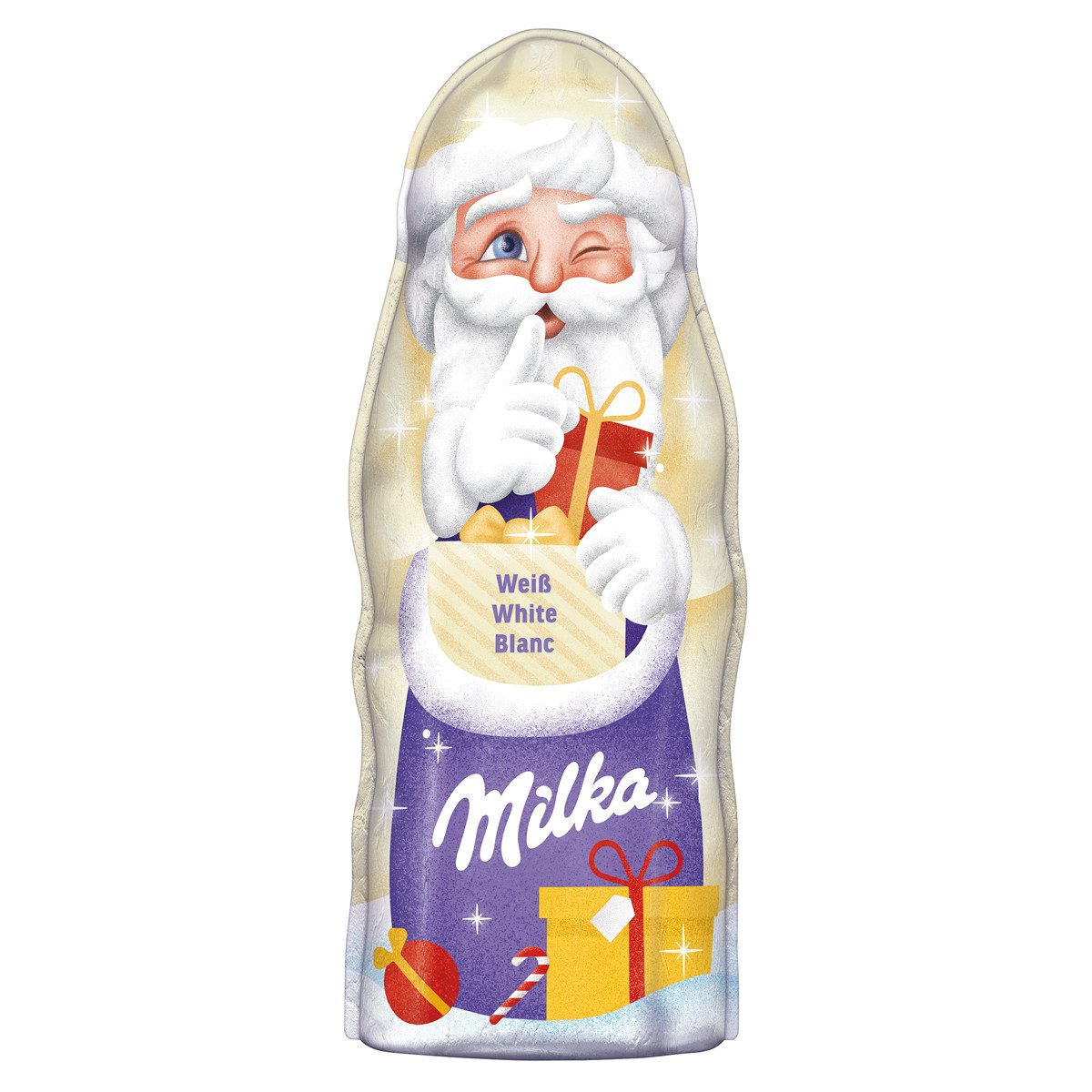 MILKA Schokolade, Milka Weihnachtsmann weiße Schokolade Alpenmilchschokolade 90g