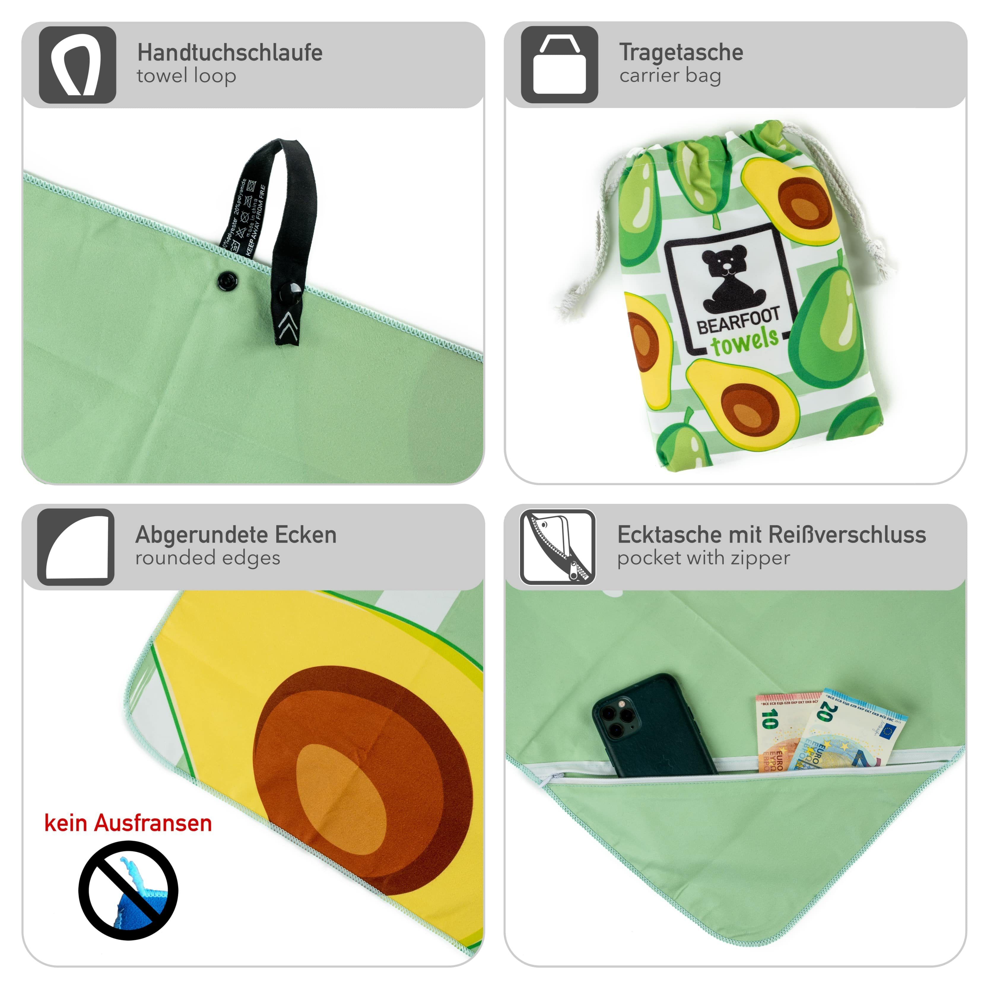Saunatuch, Mikrofaser Badetuch, Tasche, BEARFOOT Avocado Handtuch Strandtuch Strandhandtuch, mit Reisehandtuch Fitnesshandtuch, (1-St), Mikrofaser