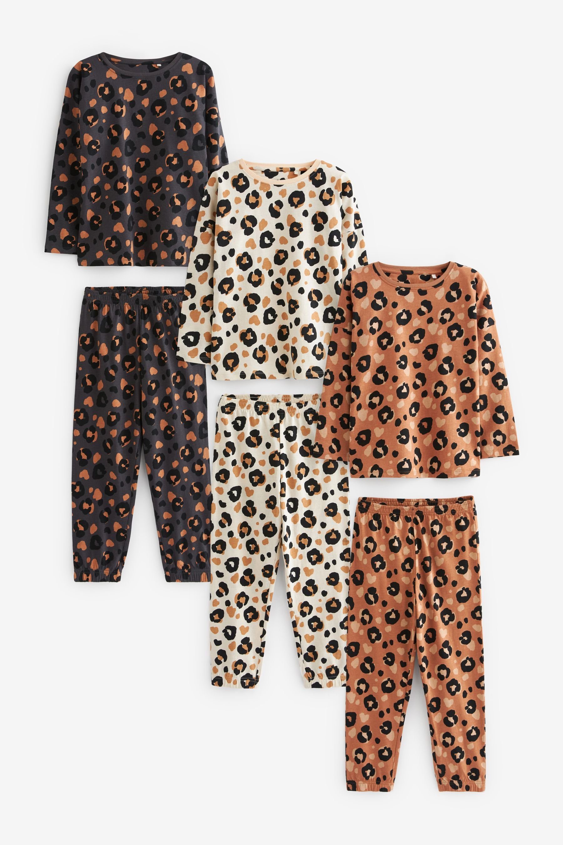 Next Pyjama 3er-Pack Schlafanzug-Jogginghosen mit Animal-Print (6 tlg) Black/Brown