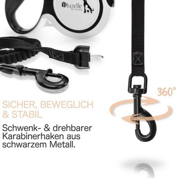 Bluzelle Rollleine, Nylon, 5m Hundeleine mit Reflektoren / 2 Wechsel-Enden (Elastisch & Standard)