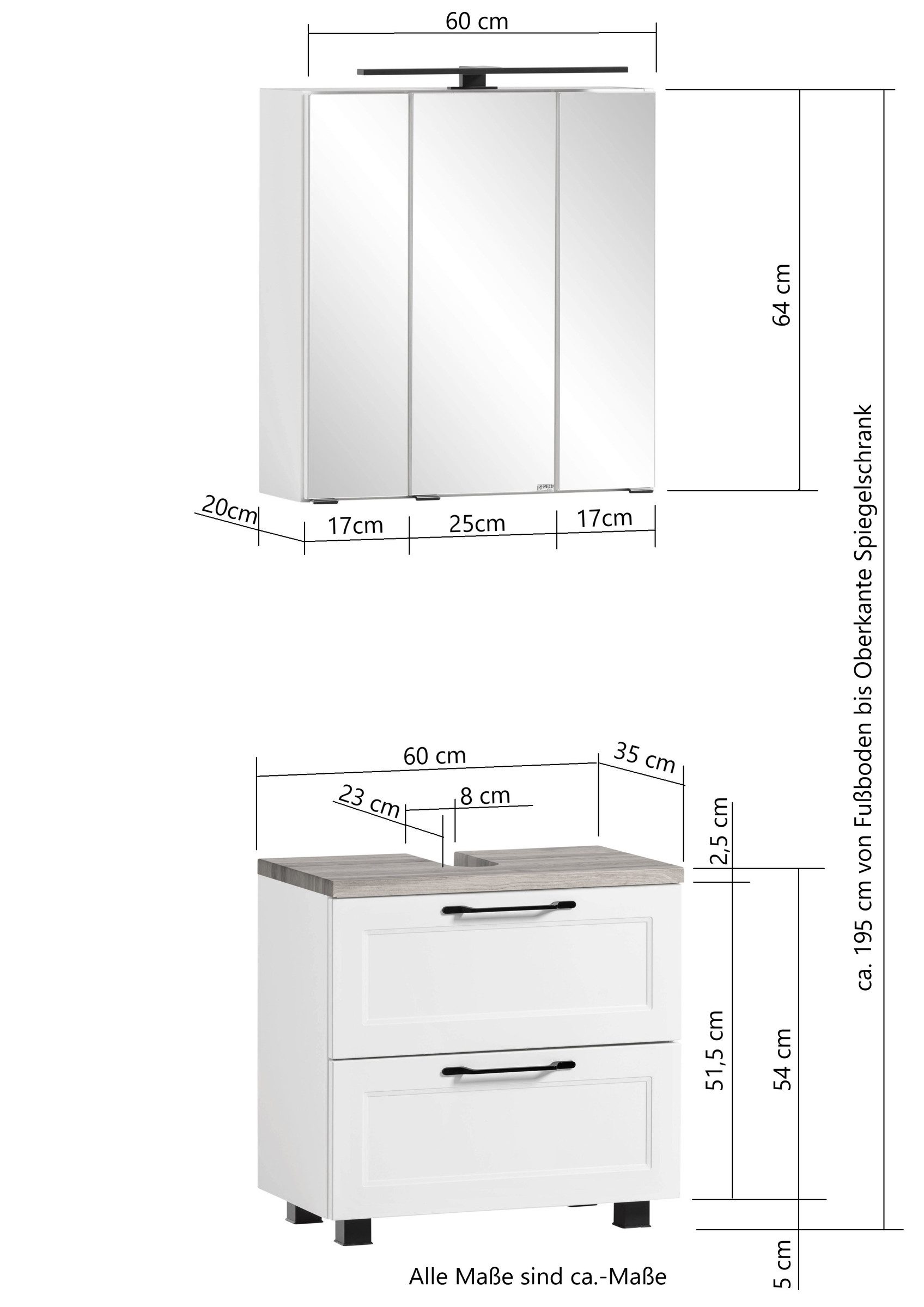 HELD MÖBEL Badezimmer-Set (2-tlg) in weiß - 60x195x35cm (BxHxT), (2-tlg)