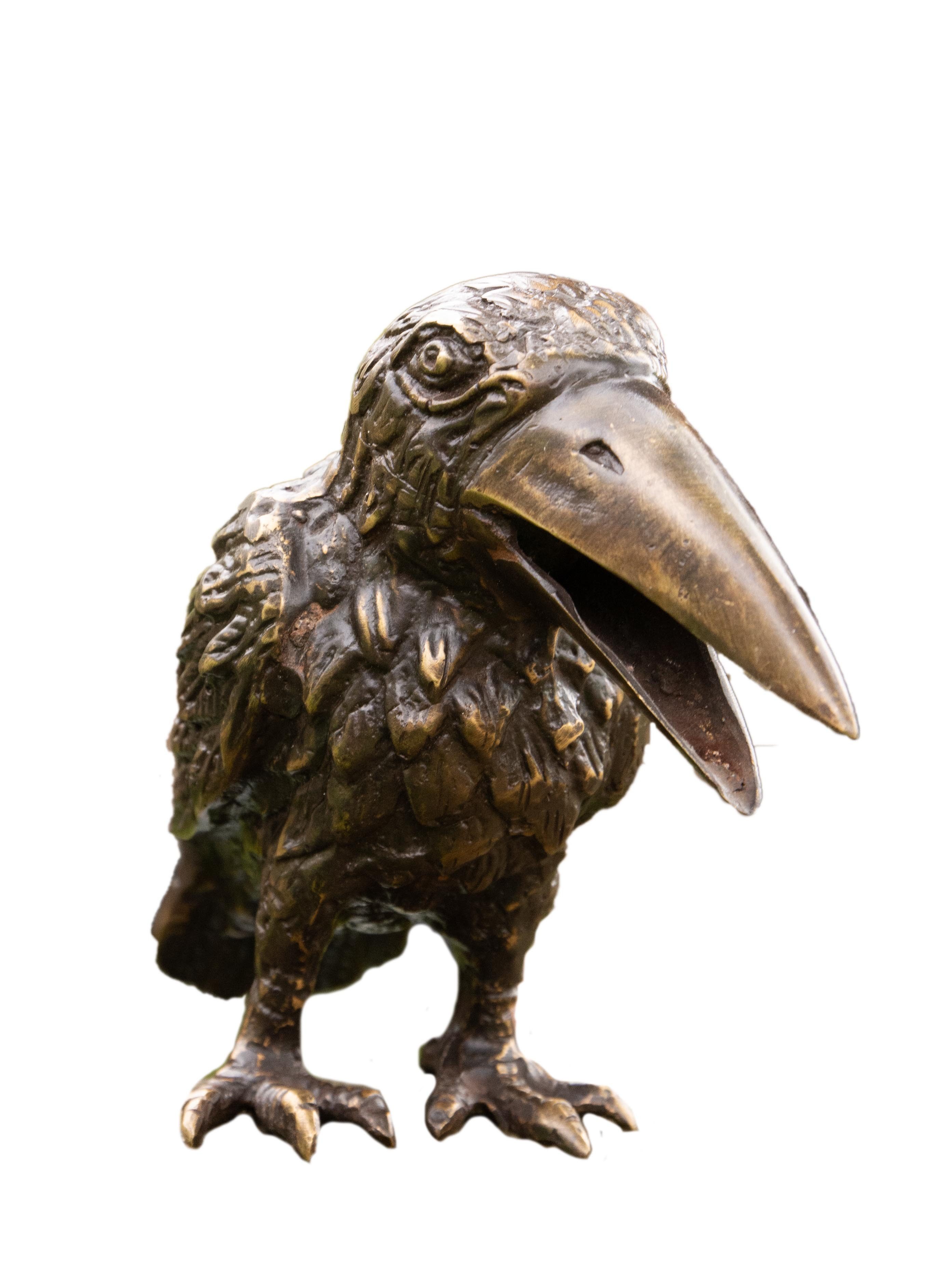 IDYL Dekofigur Bronze-Skulptur Rabe frech schauend, Bronze sehr robust witterungsbeständig gegen Frost und UV-Strahlung