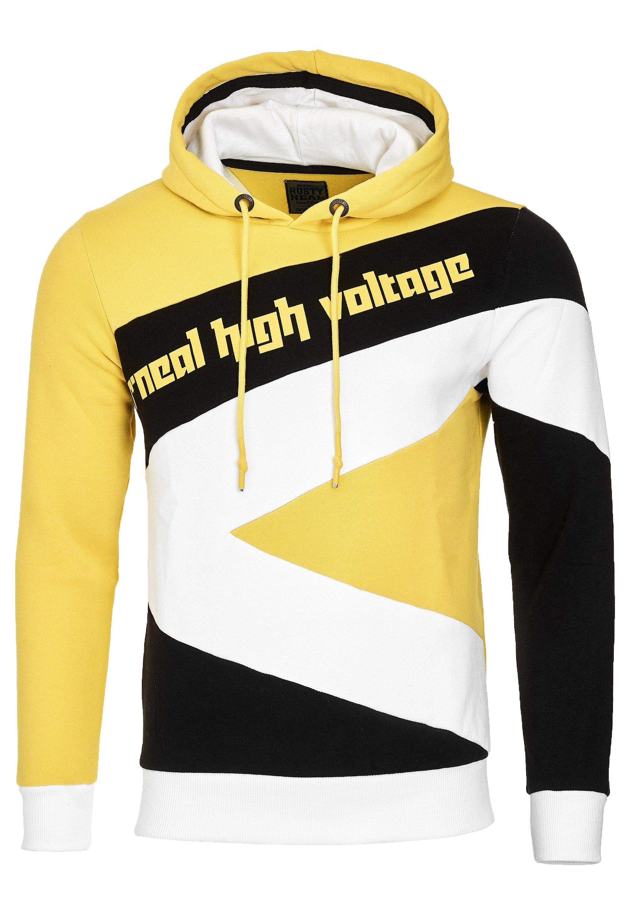 in Rusty Neal Design gelb-schwarz Kapuzensweatshirt sportlichem