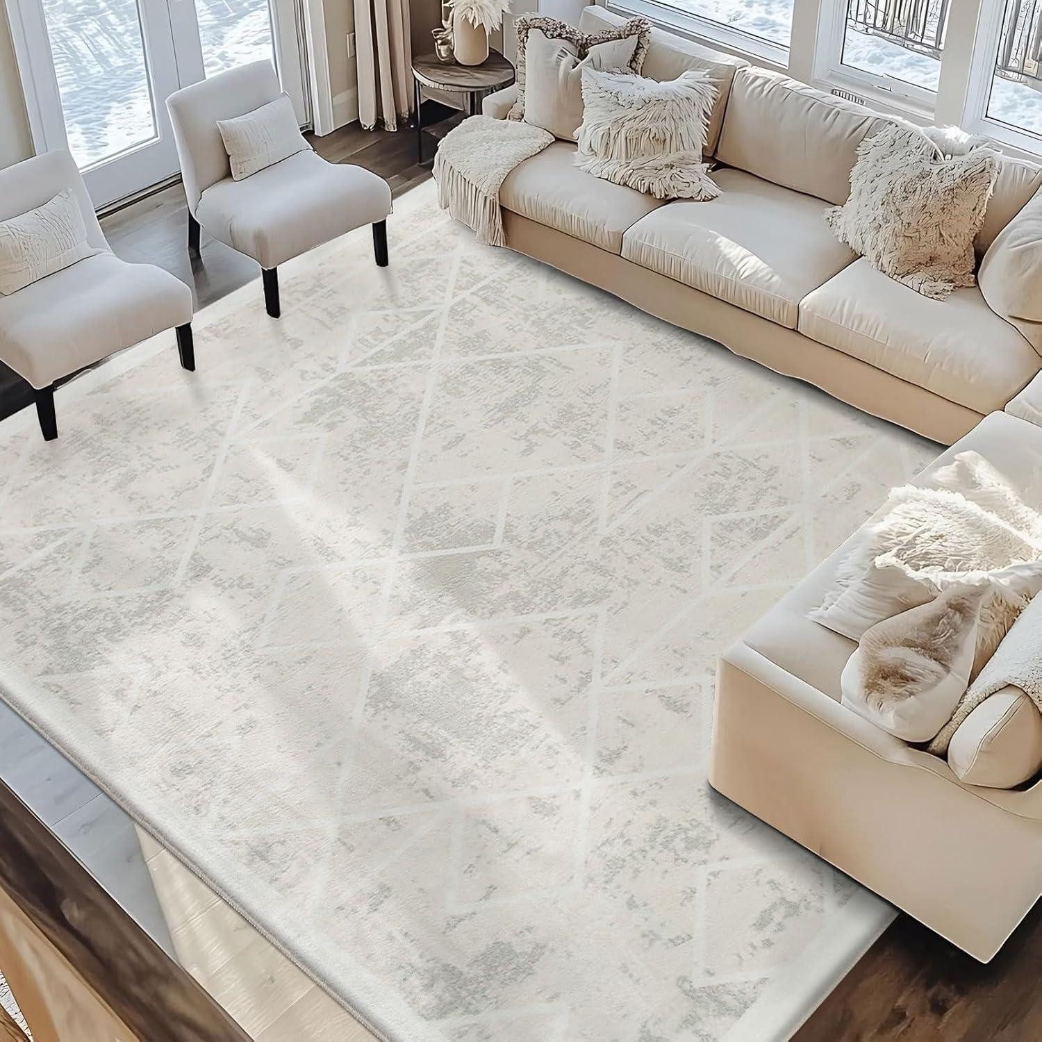 LuxusKollektion Designteppich Teppich Wohnzimmer Kurzflor 200 x 300 cm Rechteckig Elfenbeinweiß