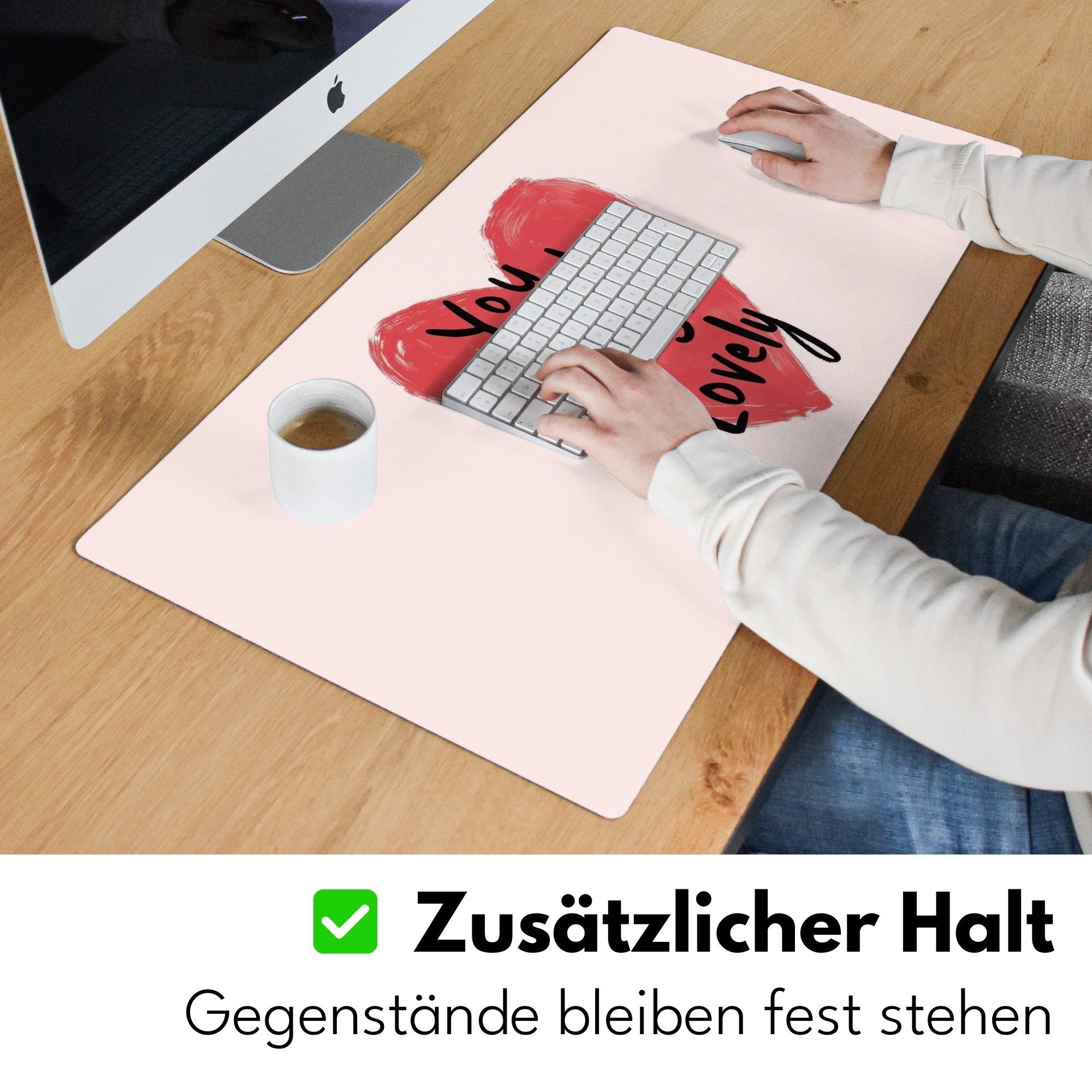 MuchoWow Gaming Mauspad Herz - Rot - Valentinstag (1-St), Gaming Mauspad XXL, Schreibtischunterlage, Desk Mat Groß, 80x40 cm
