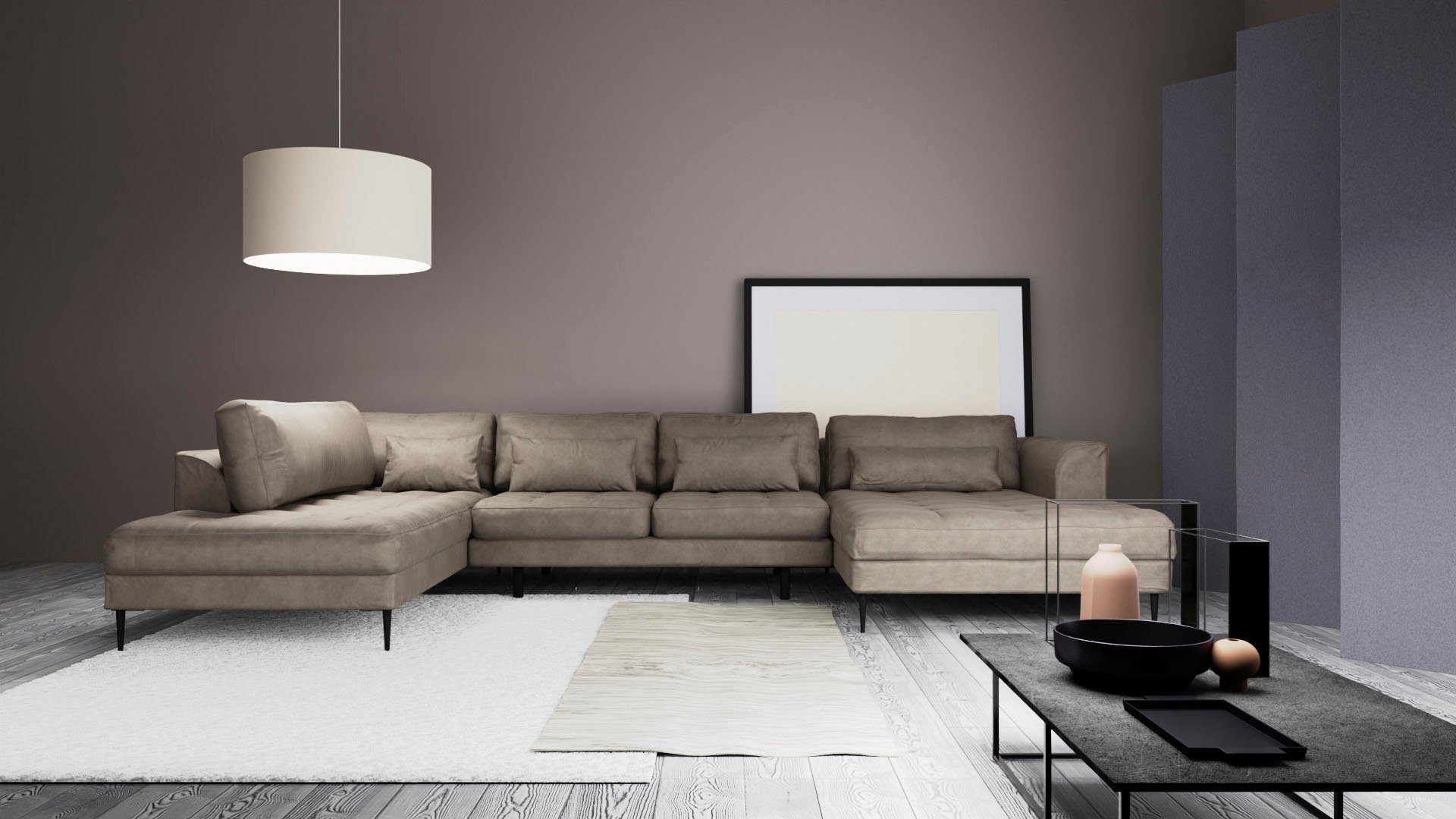 TRENDMANUFAKTUR Wohnlandschaft Luzi, gemütliches Sofa, extra viel Platz, viele Kissen, OTTOs Choice, Designsofa mit tollem Sitzkomfort, Metallfüße schwarz, Breite 361 cm