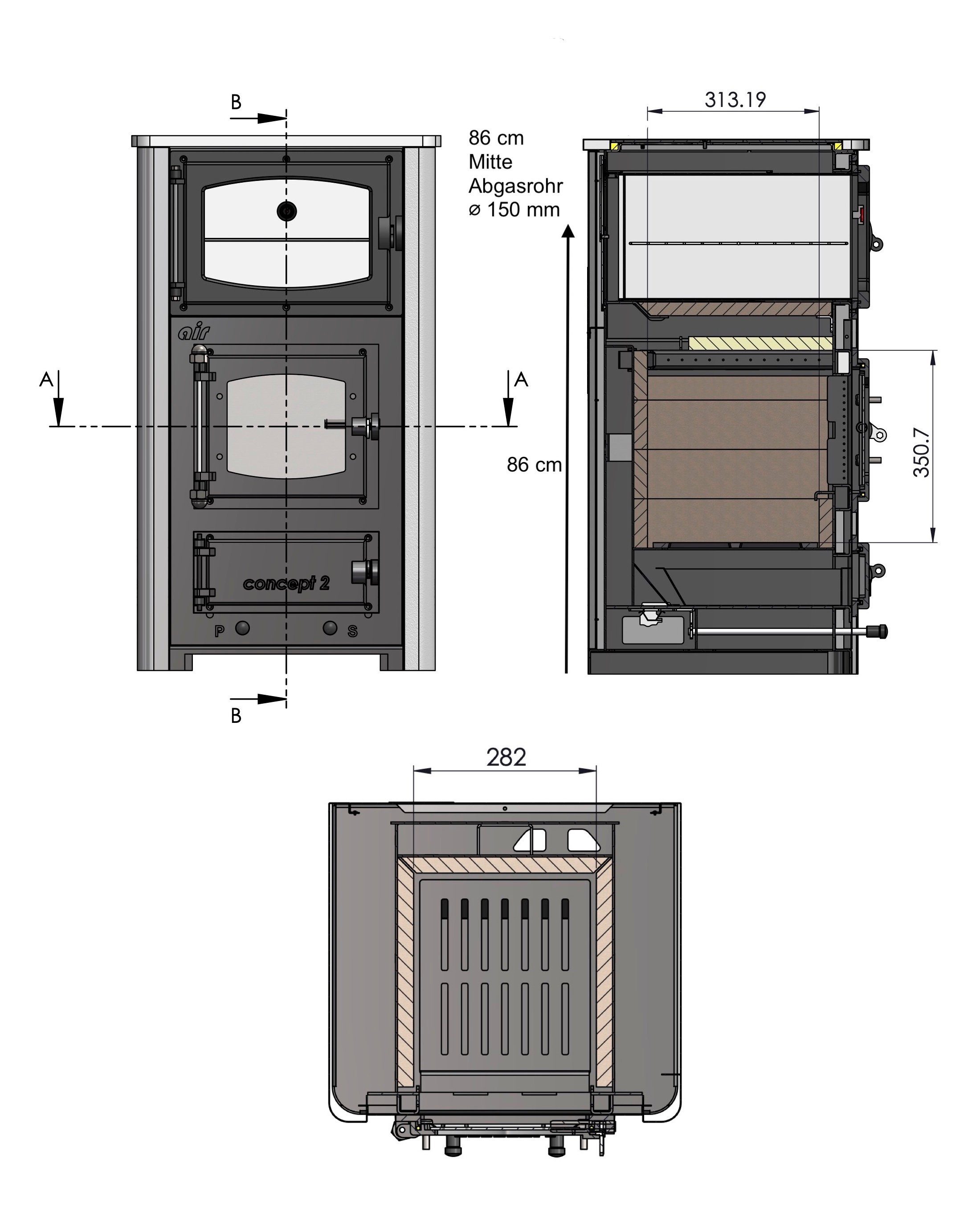 Holzofen, Air Kaminofen und mit Glaskeramik ABC Herdplatte Proizvod Mini kW mit Backfach 10,00