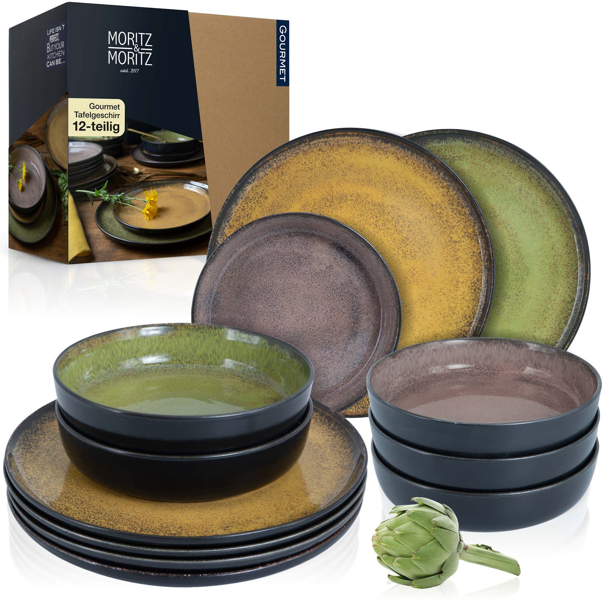 Moritz & Moritz Tafelservice Dinner Teller Set (12-tlg), Pozellan, Kombigeschirr für 6 Personen