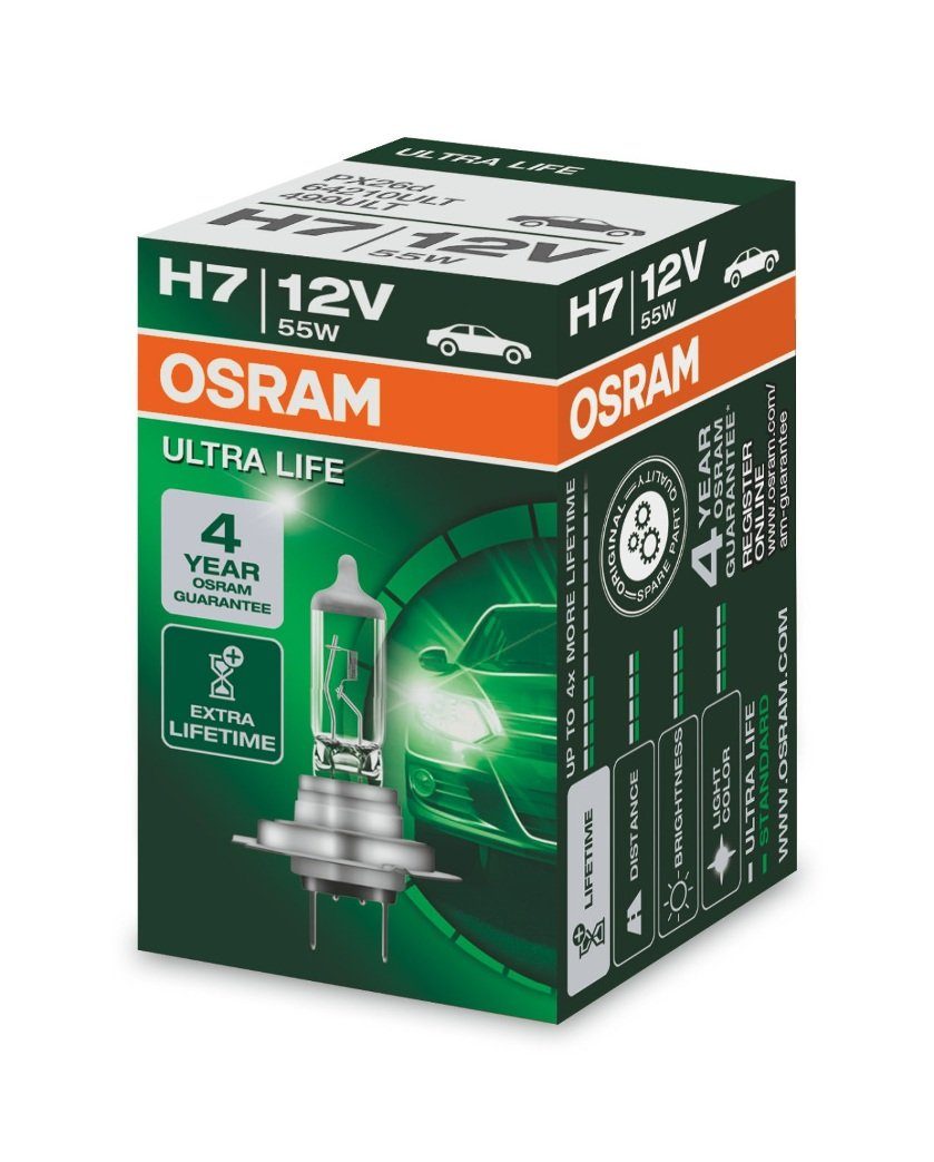 Osram KFZ-Ersatzleuchte ULTRA LIFE H7 PX26d 12 V/55 W (1er Faltschachtel)