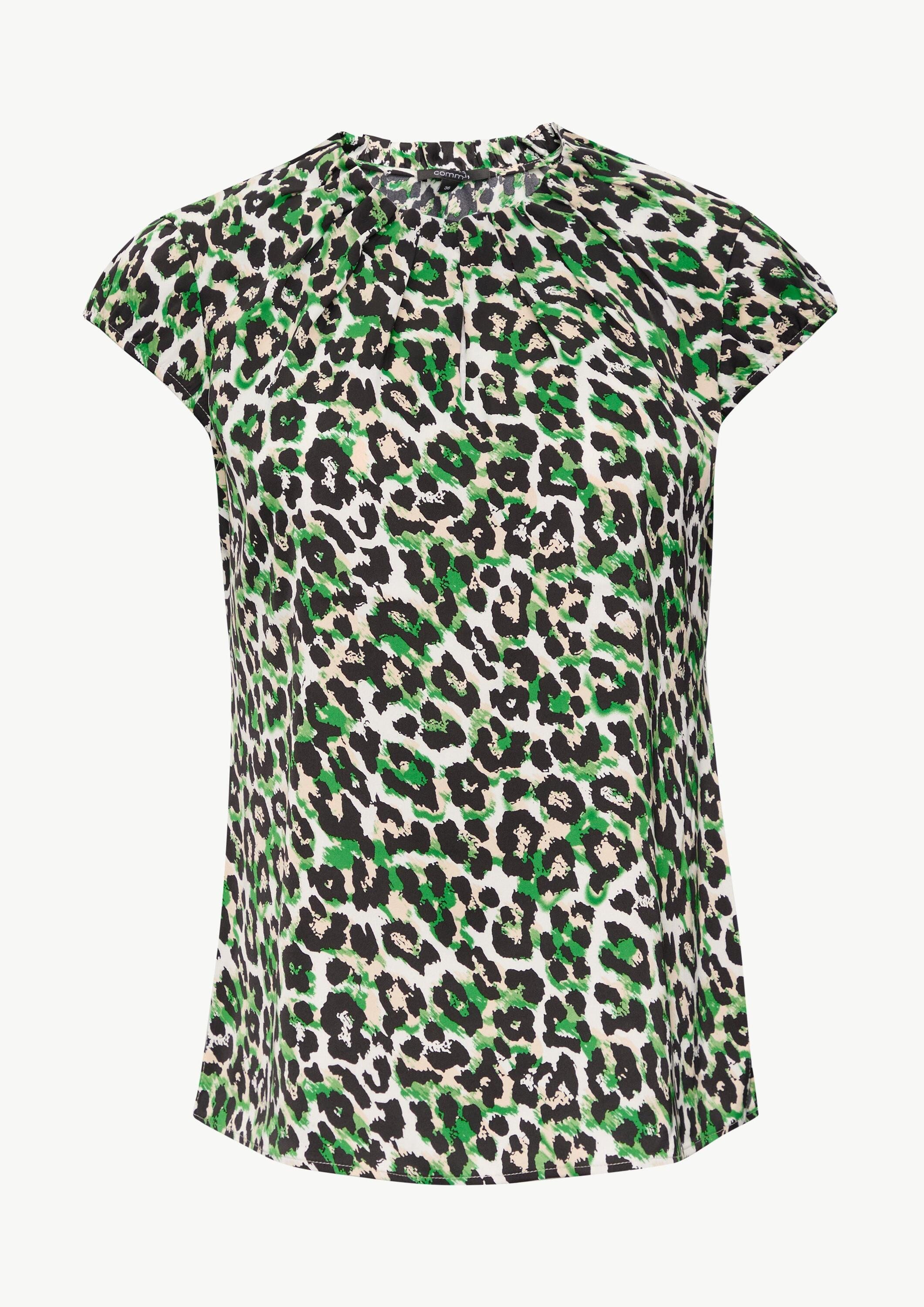 comma Kurzarmbluse Bluse Gemusterte Satinbluse mit Raffung
