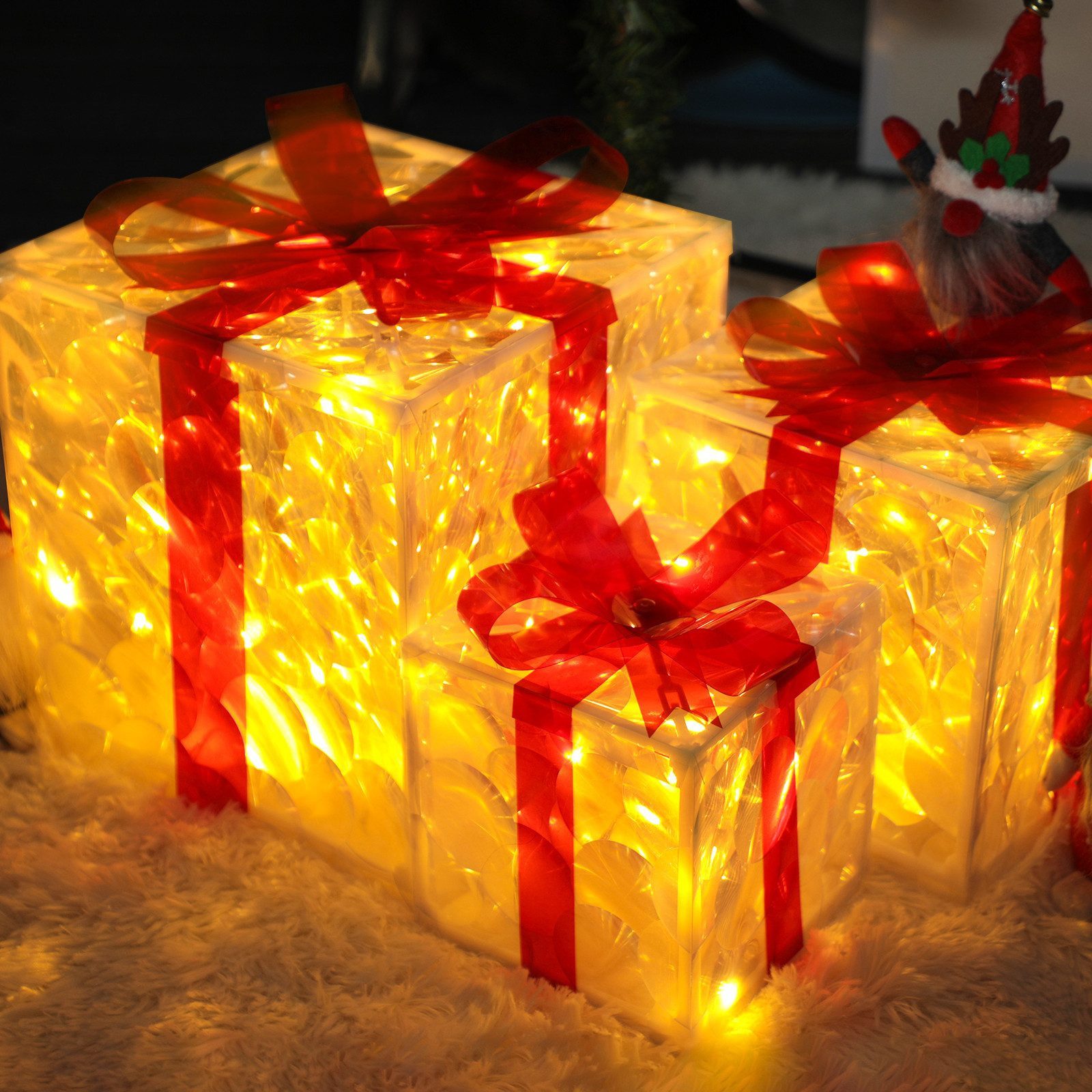 Nettlife LED Dekolicht LED Geschenkbox 3er Weihnachten Deko Leuchtfiguren, für Familie Freunde Kollegen oder Partner–exquisite Verpackung – Bild 5 von 5