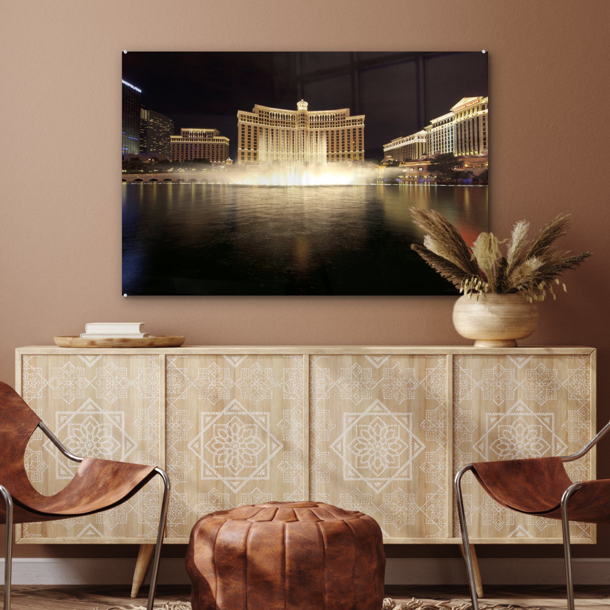 Wohnzimmer St), MuchoWow Kasino (1 Springbrunnen, Acrylglasbild Vegas - Schlafzimmer Acrylglasbilder & Las -
