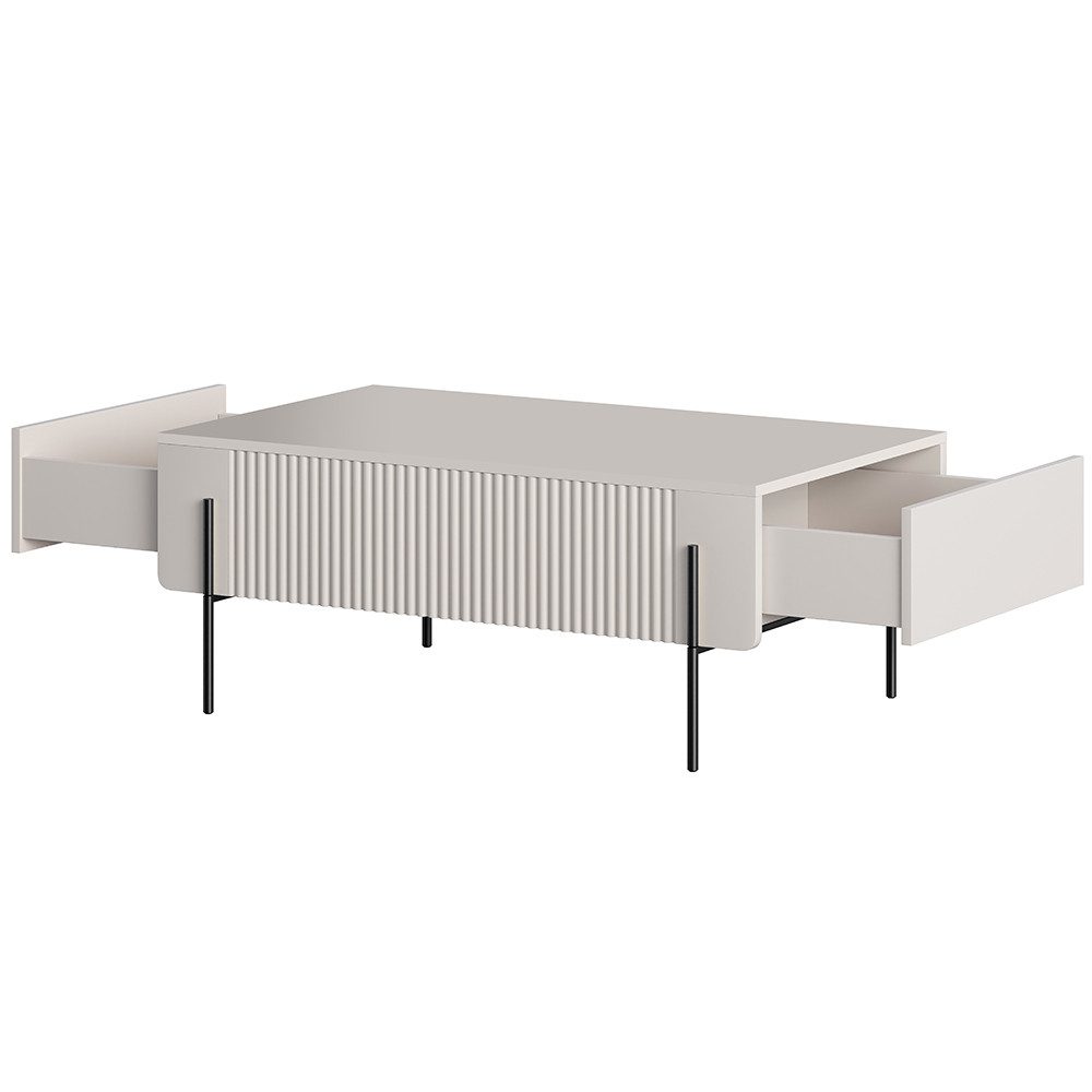 Lomadox Wohnzimmer-Set MEAFORD-141, (Mega-Spar-Set, 3-St., Lowboards Couchtisch), in Kaschmir, schwarze Füße, Softclose-Funktion, Rillenfront, grifflos