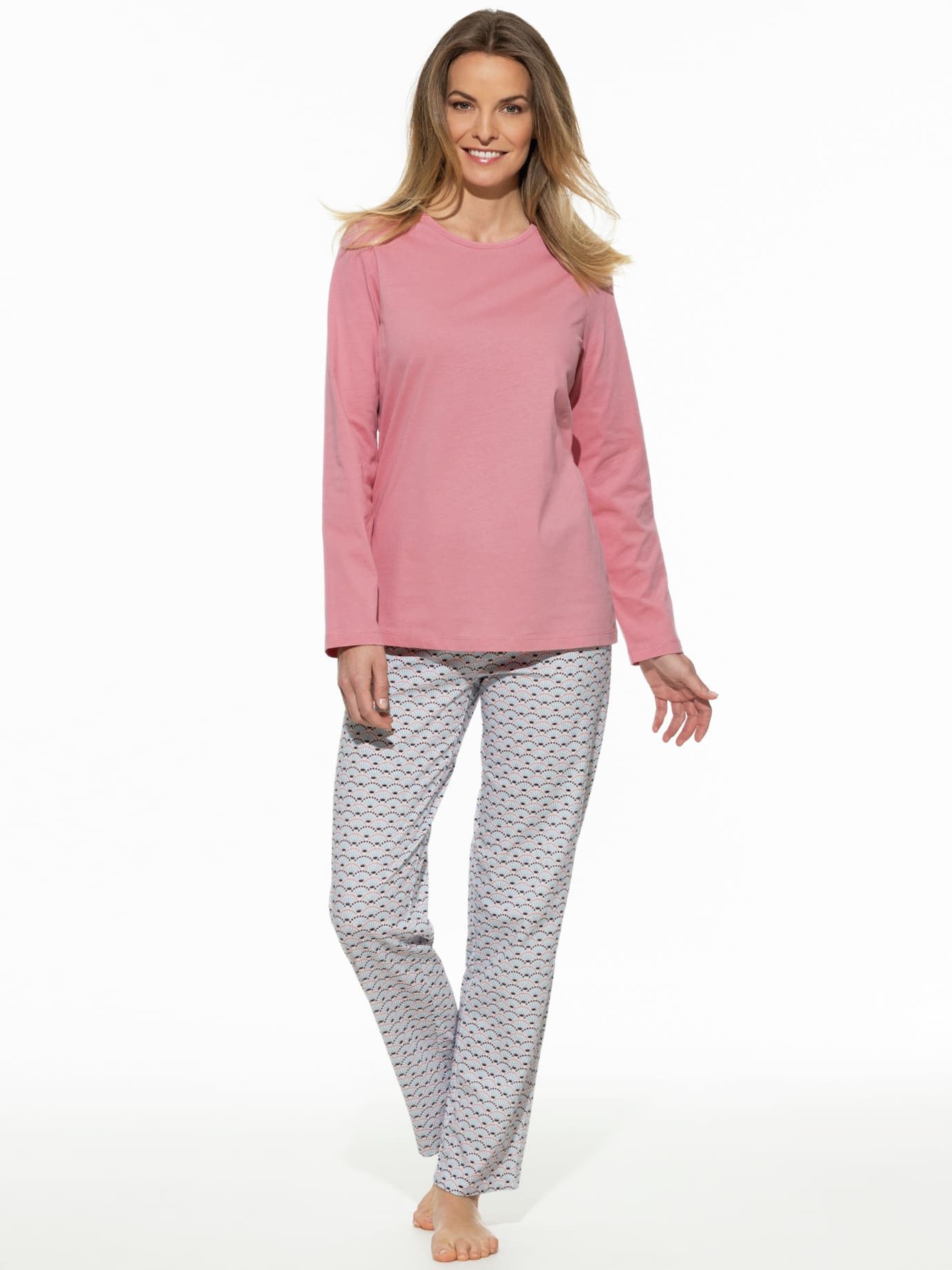 Walbusch Pyjama Damen Pyjama Baumwoll-Jersey Langarm Rundhals Pflegeleichter Schlafanzug, atmungsaktiv, weicher Gummibund