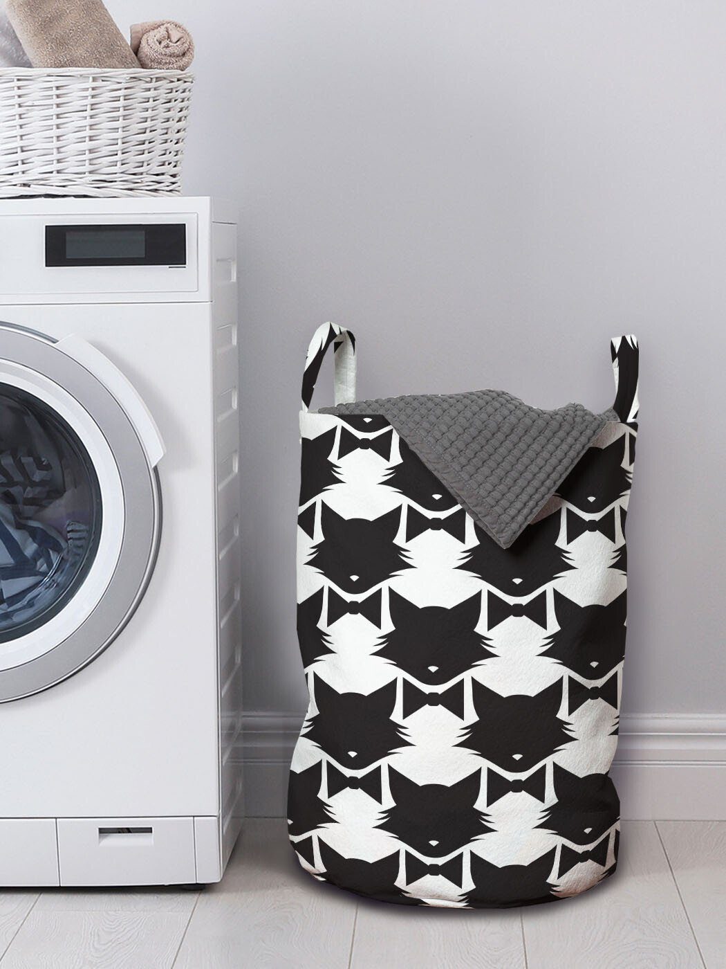 Kitty Abakuhaus Wäschesäckchen für mit Wäschekorb mit Waschsalons, Kordelzugverschluss Silhouette Griffen Katzenliebhaber Bogen