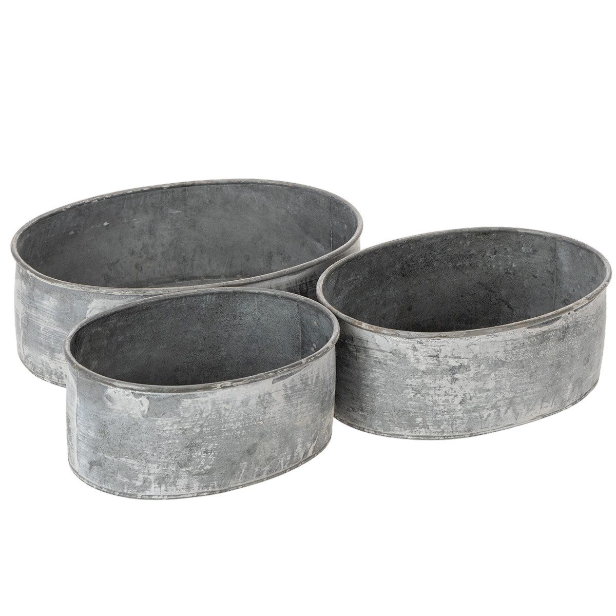 Viana Übertopf Dekoschale Metall Oval Grau 3er-Set, Vintage Blumenschale