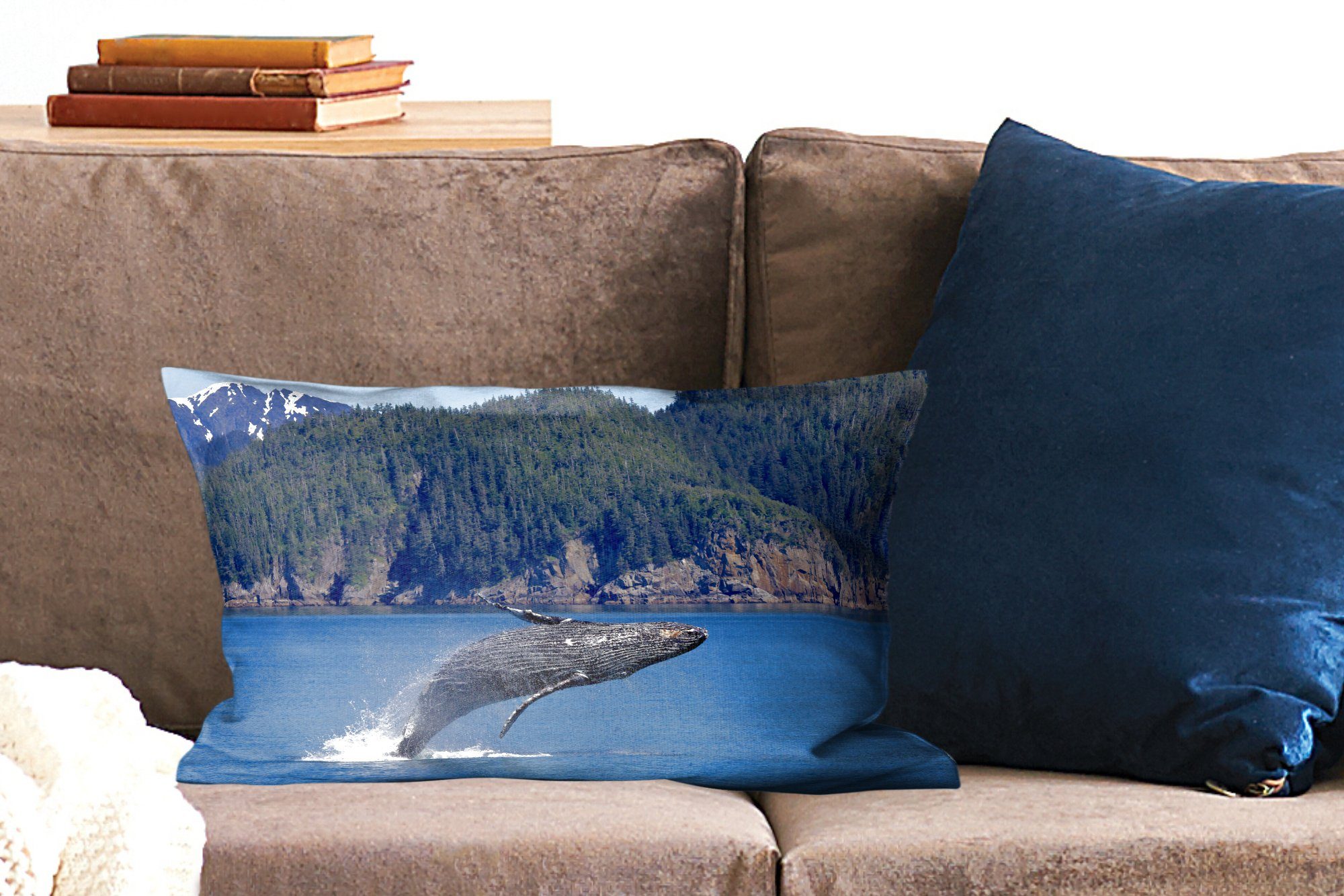 Zierkissen, Füllung, Schlafzimmer MuchoWow Meer Dekoration, mit Wale, Wohzimmer - - Dekokissen Nordamerika Dekokissen