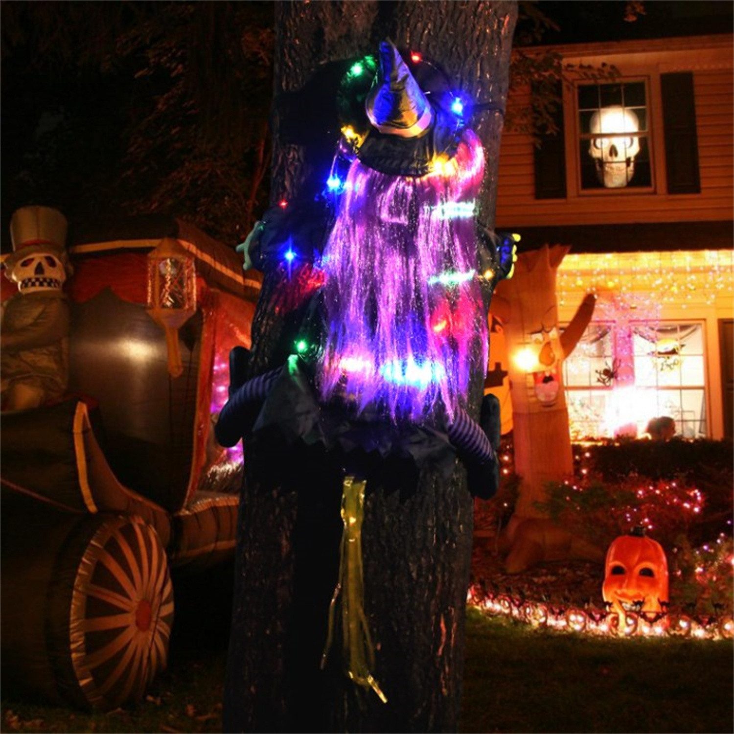 autolock Dekoobjekt Abstürzende Hexe in Baum Halloween-Dekorationen mit LED