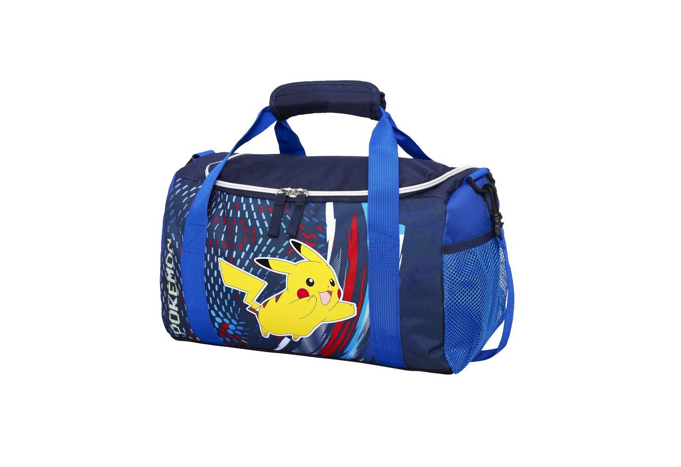 Familando Sporttasche Pokemon Blau mit Pikachu, Reißverschluss, 12 Liter, Schultergurt, Tasche, Umhängetasche, Schwimmtasche