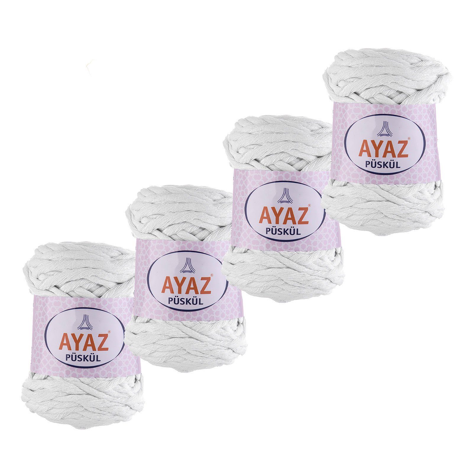 AYAZ 4 x 250g Strickgarn Püskül Strickwolle Häkeln Makramegarn Häkelwolle, 300 m (Paket, 5-St), 1208 weiß