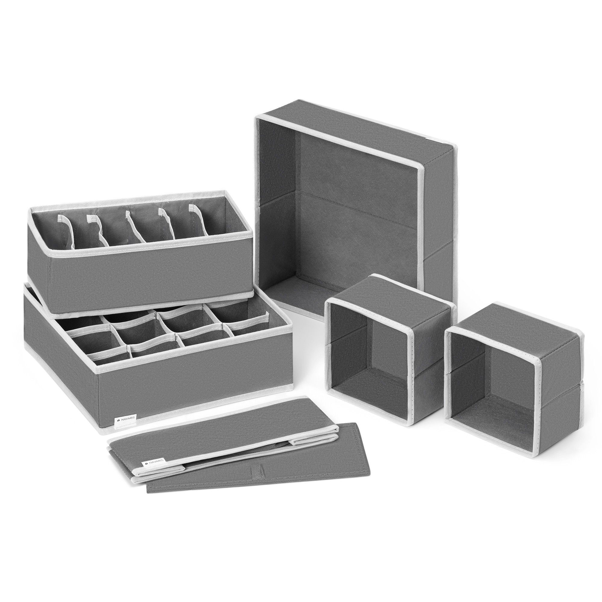 Navaris Aufbewahrungsbox Wäsche Organizer mit 6 Boxen - Stoffboxen in  verschiedenen Größen