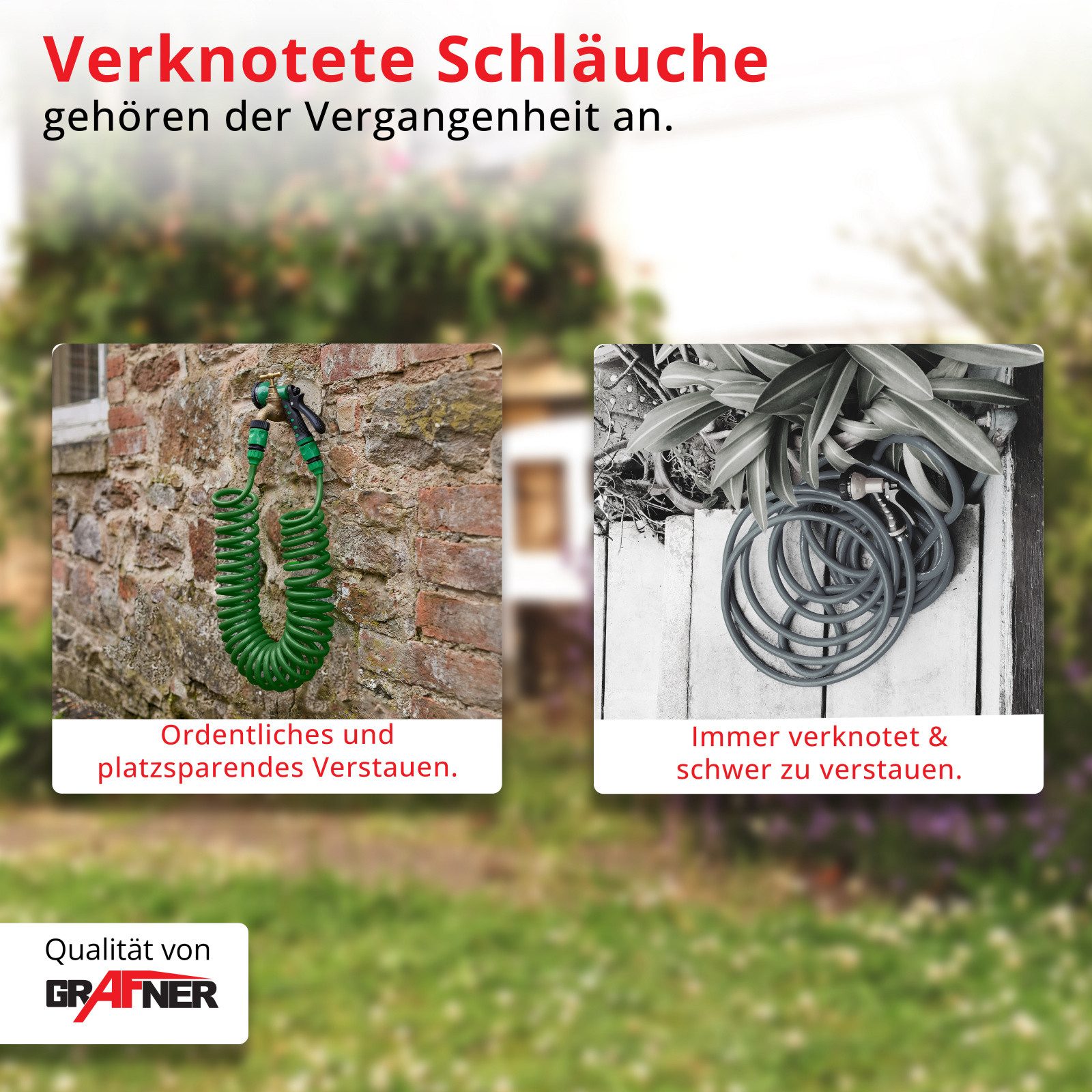 Grafner Gartenschlauch Grafner Spiralschhlauch 1/2" Gartenschlauch grün 30m inkl. 8 Funktione, Verstärkter 3-fach EVA-Mantel, ein Verknoten, kein Verdrehen, maximaler Druck: 10 Bar, (5 St), ausgedehnt ca. 30 Meter, Kein Platzen! Dornen und Sträucher