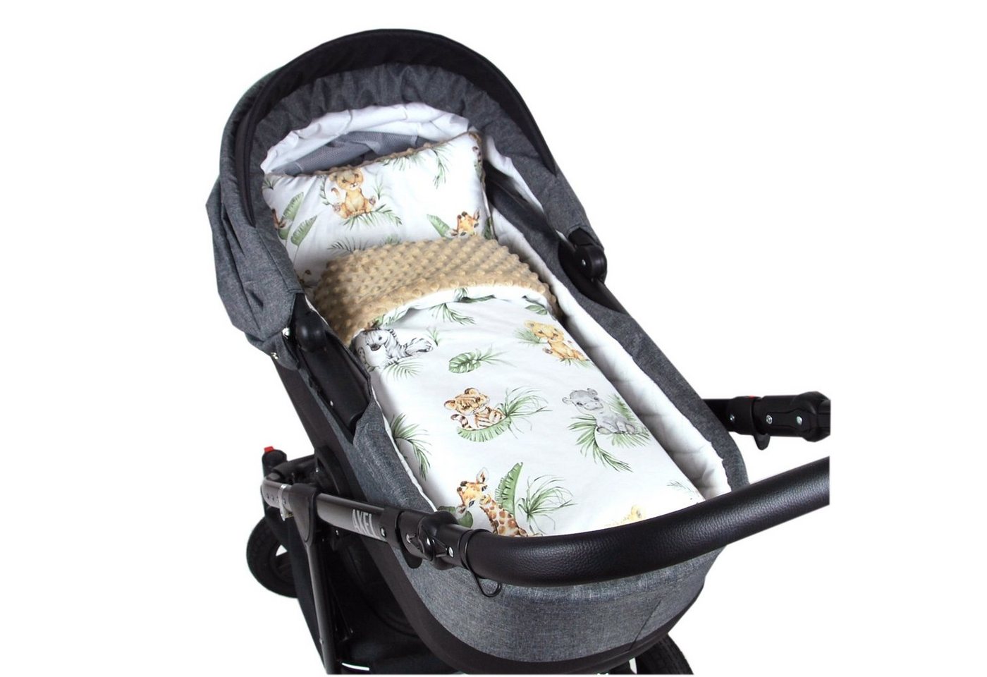 Kinderdecke BABYLUX Babydecke MINKY 2Set Kuscheldecke Decke 75 x 60cm Kinderwagen, BabyLux, MP124 - Beige + Safari