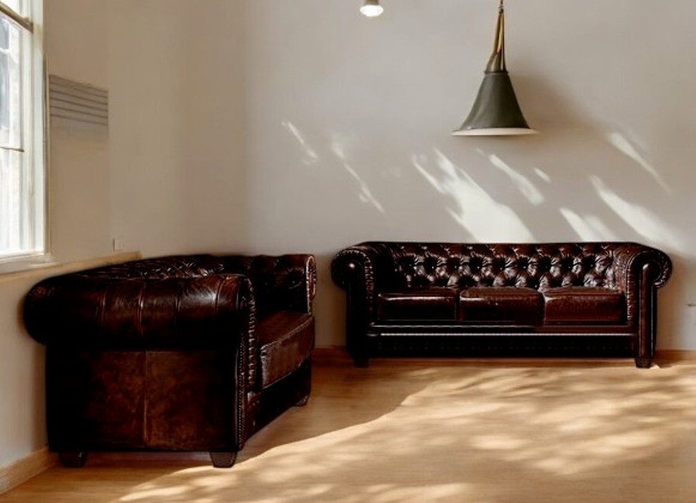 JVmoebel Chesterfield-Sofa Designer Couch Garnitur Echtleder Sofas 3+2 Sitzer Chesterfield Sofort, 2 Teile, Made in Europa