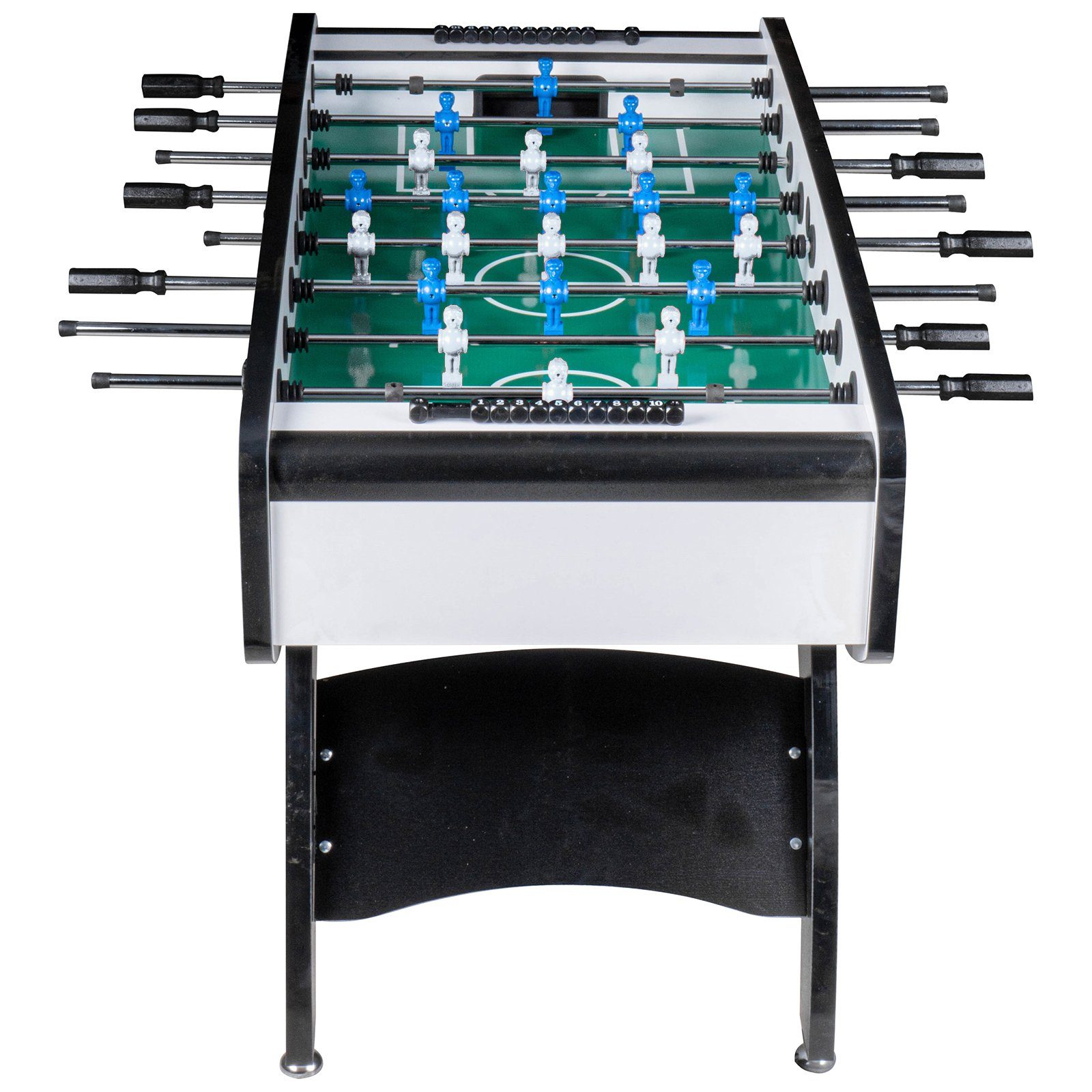 RAMROXX Kickertisch Tischkicker Weiß Schwarz grünes Spielfeld Figuren Blau Weiss 80kg