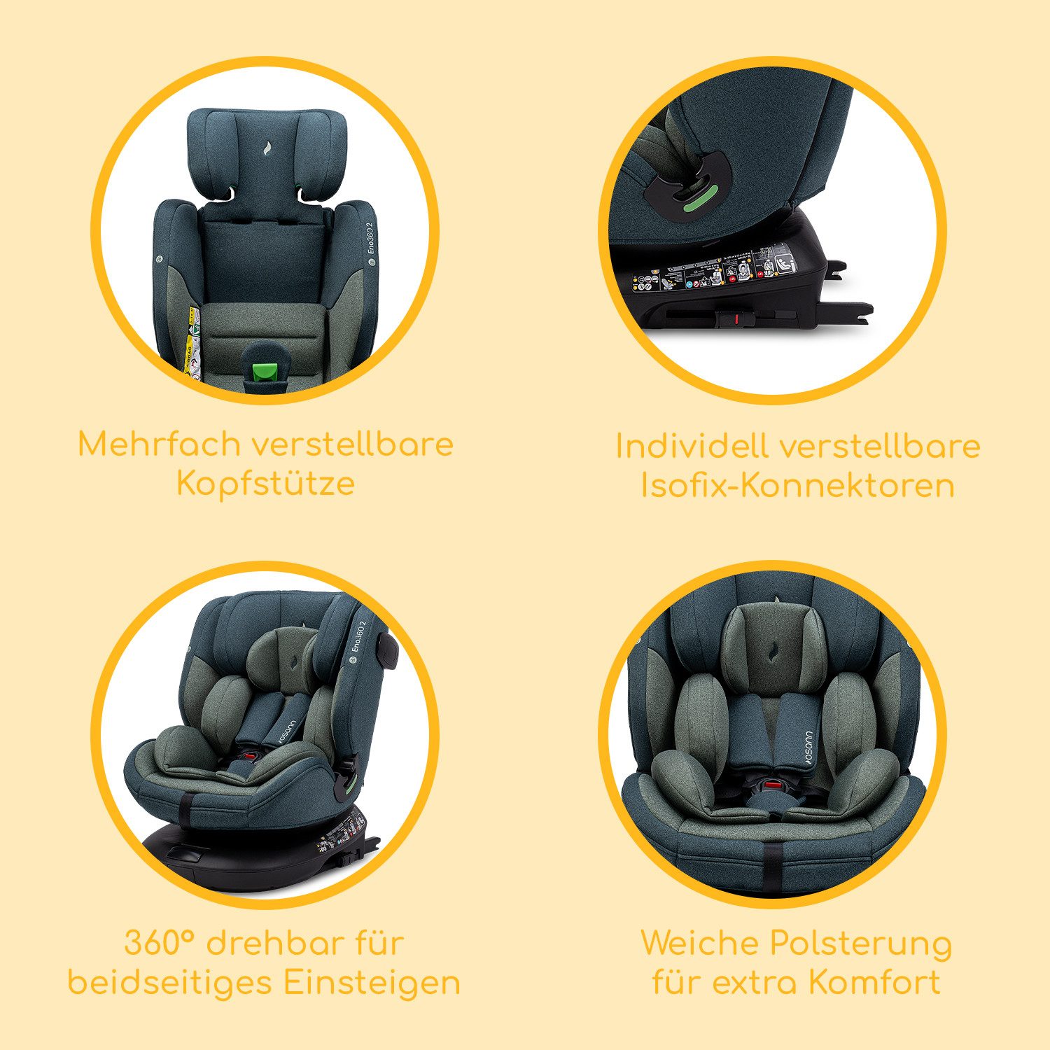 Osann Autokindersitz Eno360, ab: Geburt, bis: 12 Jahre, ab: 40 cm, bis: 150 cm, sicherer 360°Kindersitz: reboard bis 4 Jahre, verwendbar von 40-150 cm