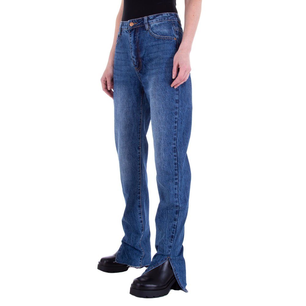 Blau Jeansstoff Freizeit Damen Straight-Jeans Ital-Design in Leg Jeans Straight