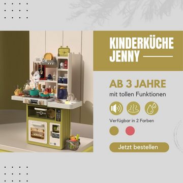 Coemo Spielküche Kunststoff, Jenny grün Herd mit Licht, Sound und "Dampf", 63 tlg. Zubehör
