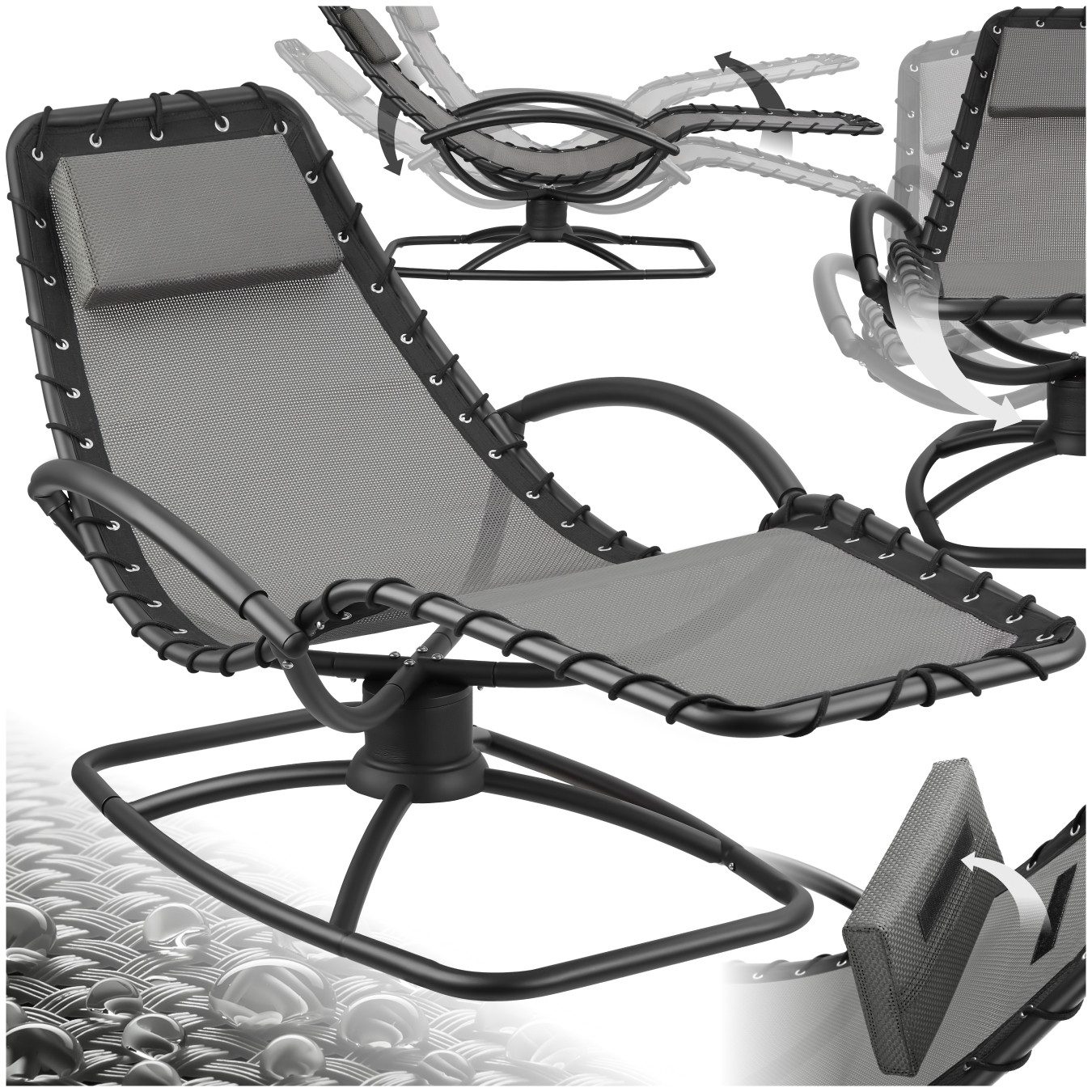 tectake Gartenliege ergonomische Kippliege, 77 x 170 x 83 cm, 150 kg Belastbarkeit, Sonnenliege Toulon, 1 St., in grau, bequeme Schaumstoffpolsterung, atmungsaktiv, wasserabweisend