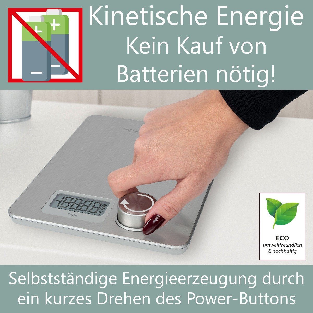 ProfiCook Küchenwaage PC-KW 1263, Küchenwaage ohne Batterien Messbereich von 1g-5kg