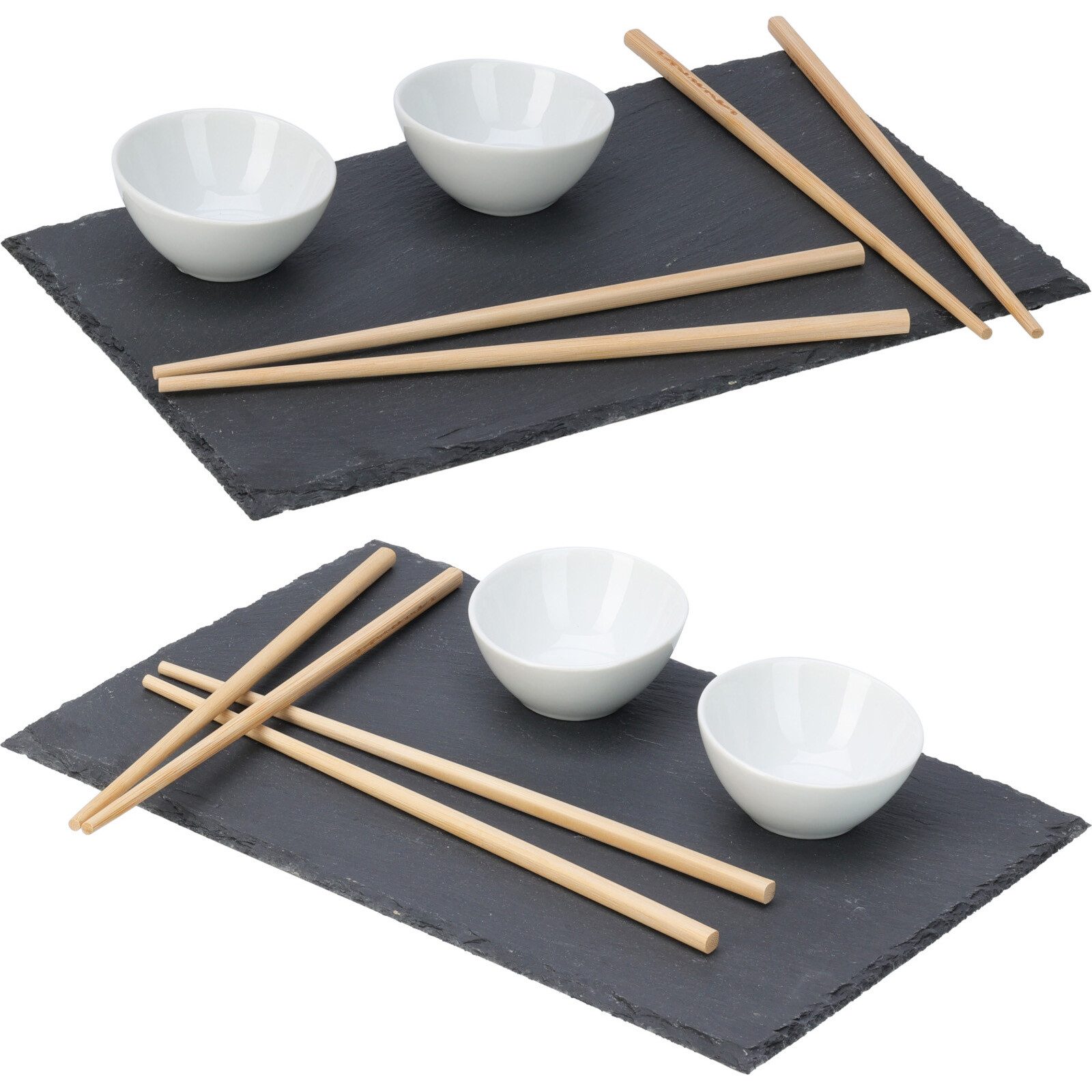 Koopman Суши тарелка Sushiset Servierset Servierplatte Sushiplatte, (14 St), 2 Sets, Essstäbchen, Sushi Set, Dipschalen, Schieferteller 30x20cm