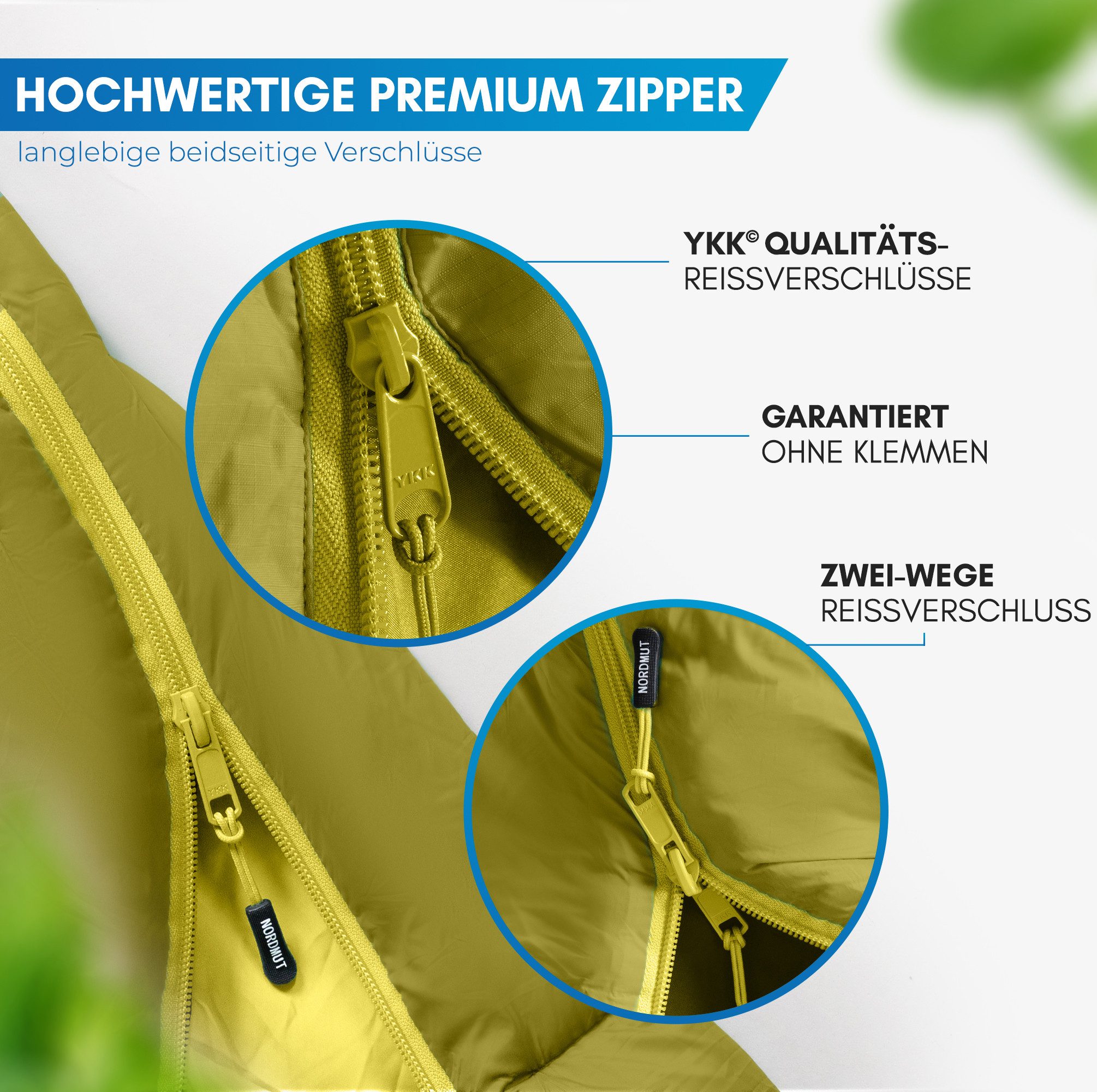 Nordmut Mumienschlafsack 3 Jahreszeiten Sommer Winter, Camping Outdoor, Erwachsene leicht warm (Spar-Set, Schlafsack + Kompressionsbeutel), wasserabweisend, atmungsaktiv, wärmend, YKK 2-Wege, kompakt, Trekking