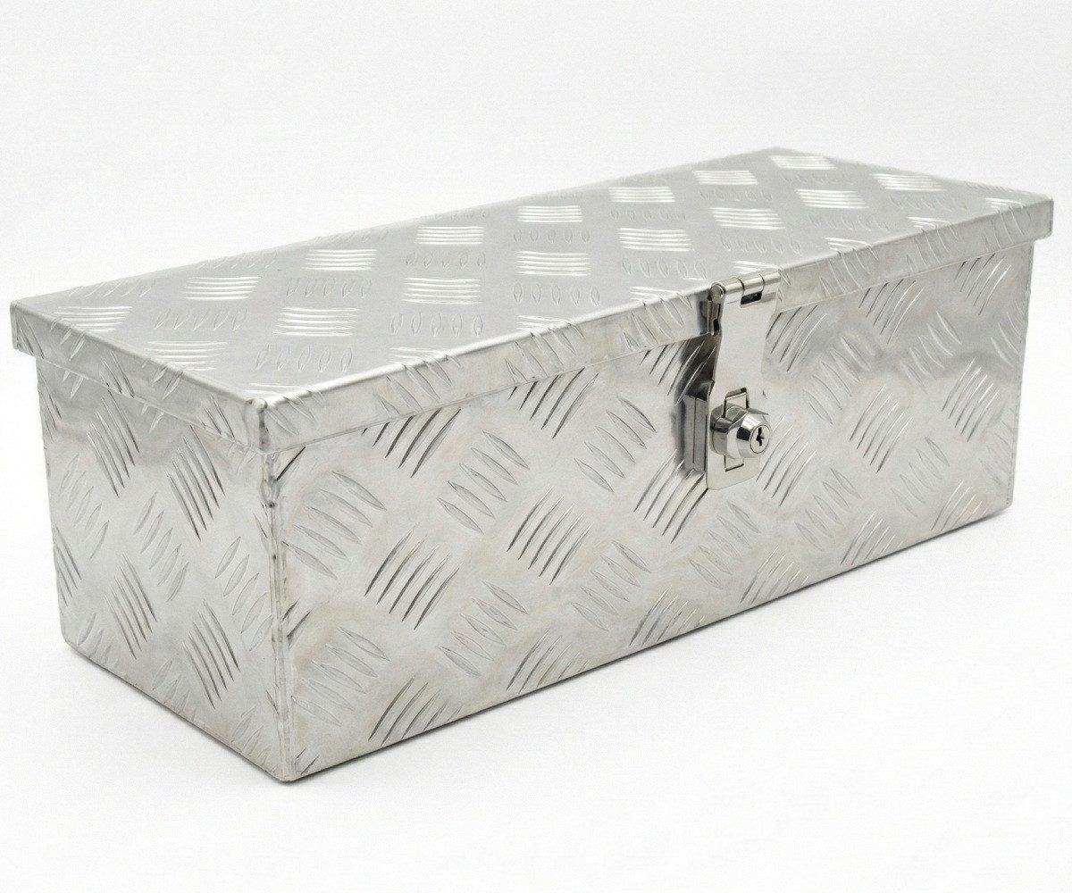 Systafex® Anhänger-Deichselbox Aluminium Deichselbox Staubox 58,5x23x19cm abschließbar Riffelblech, Edelstahl Scharniere