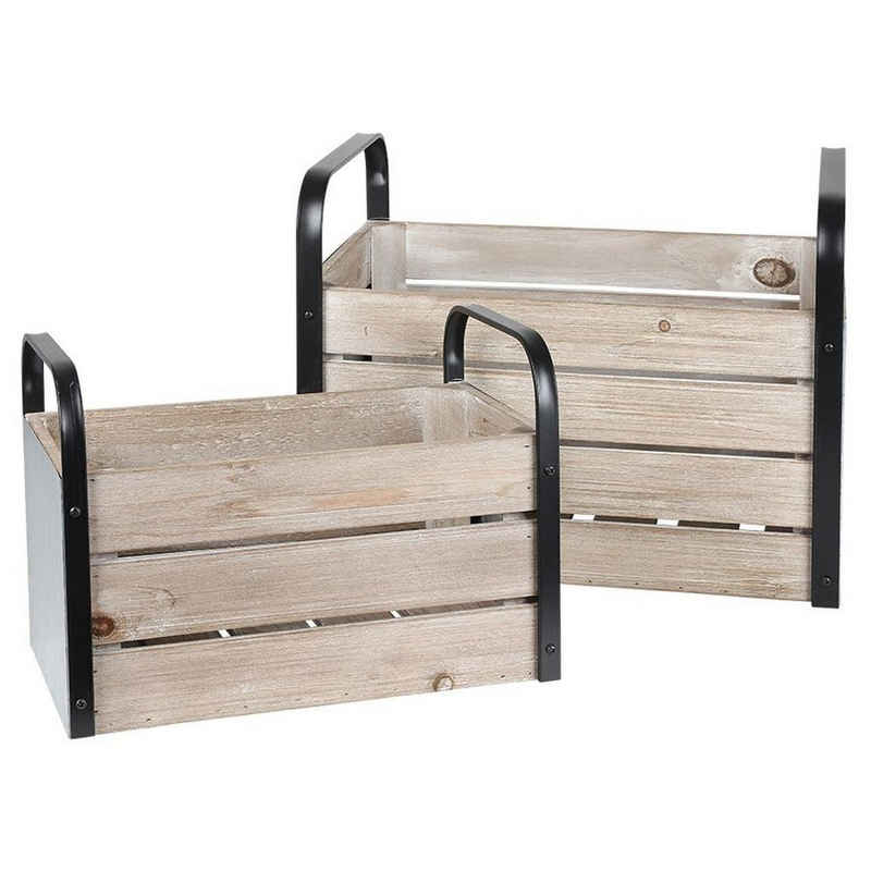 sesua Holzkiste Holzkisten 2er Set Kisten aus Holz verzinkt mit Metallgriffen