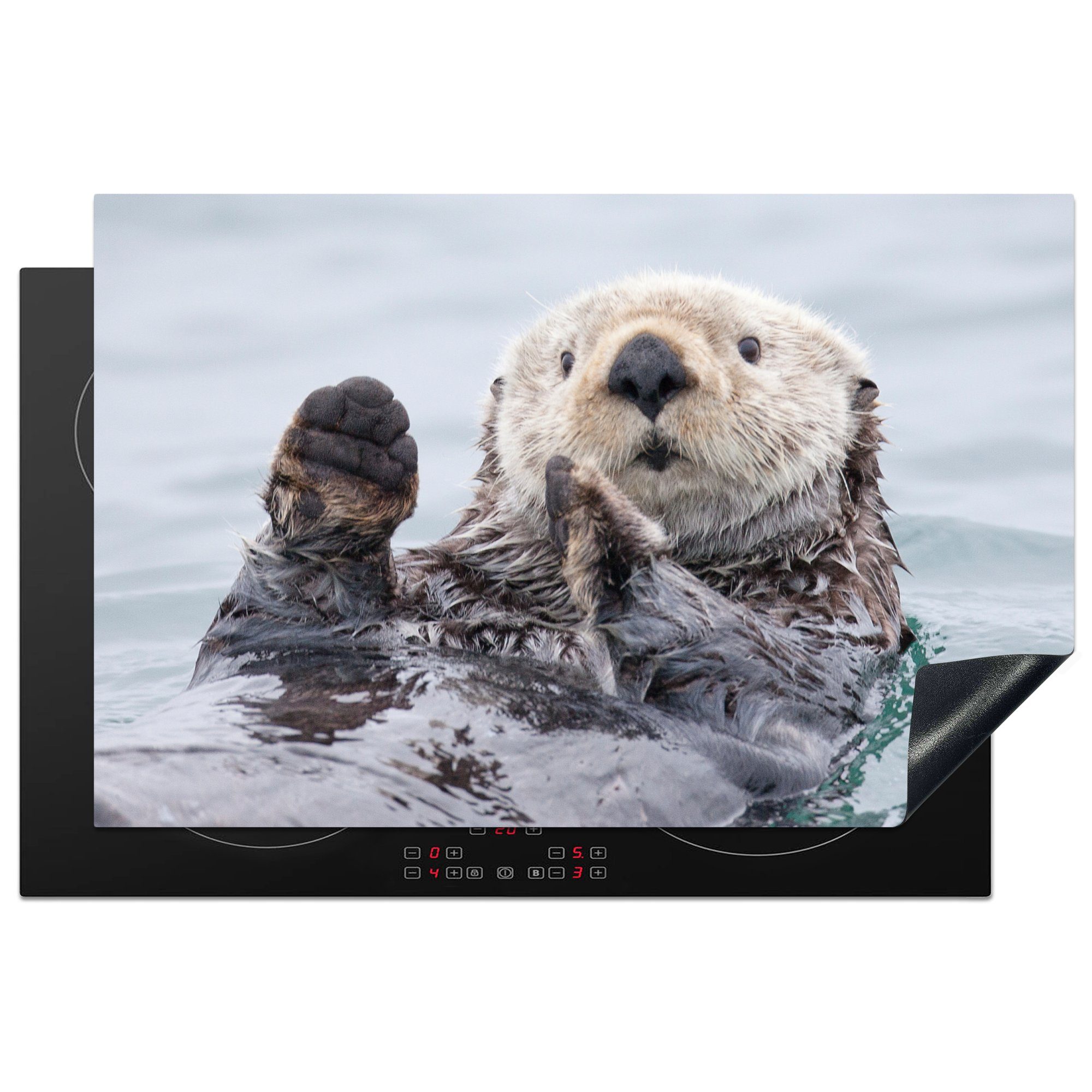 MuchoWow Herdblende-/Abdeckplatte Otter auf dem Rücken im Wasser, Vinyl, (1 tlg), 81x52 cm, Induktionskochfeld Schutz für die küche, Ceranfeldabdeckung