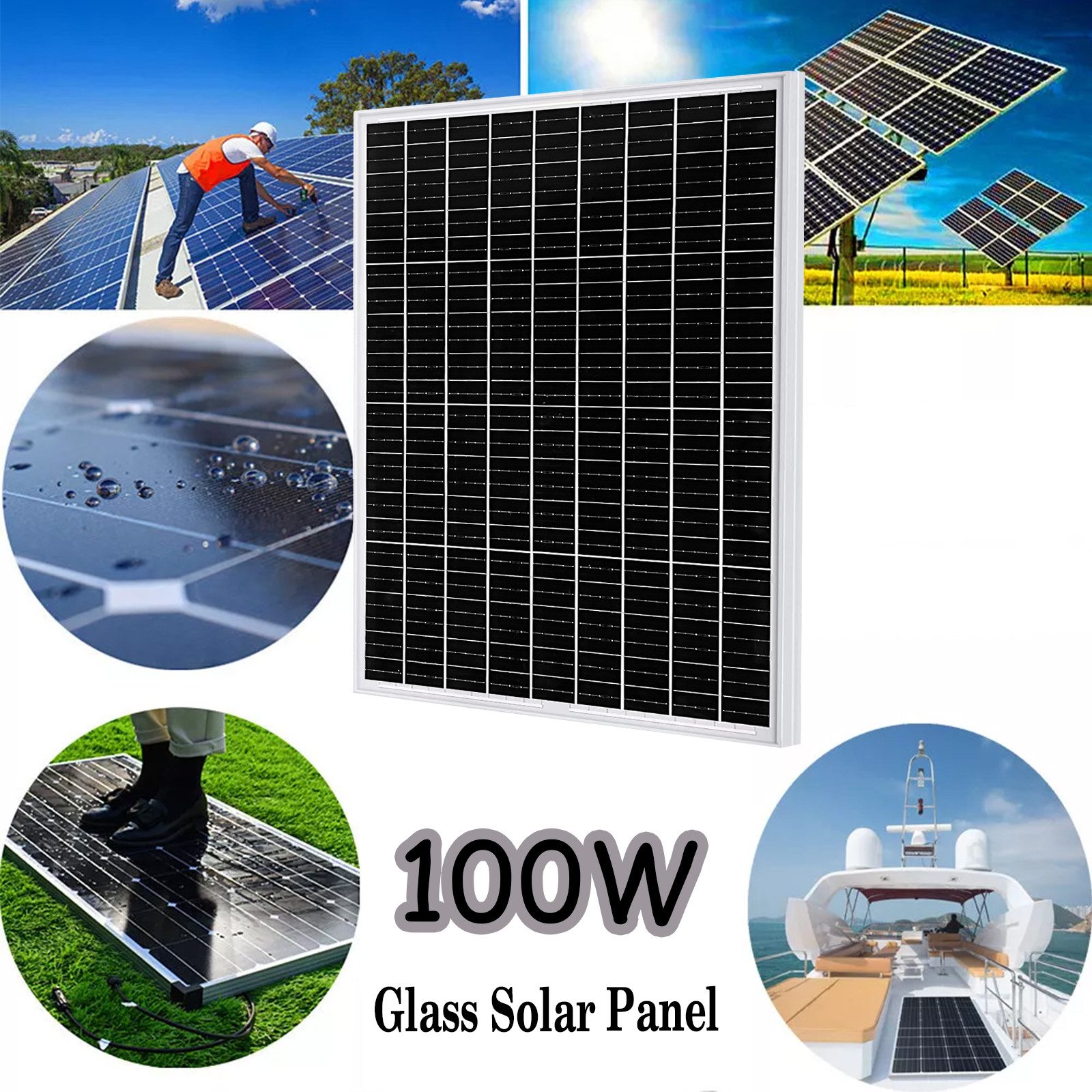 GLIESE Balkonkraftwerk 12V Solarpanel 300W 200W 150W 100W, 100 W, Monokristallin, (Packung, 1-St., 100 Watt Solarmodul), Erweiterbar durch Serien- und Parallelschaltung