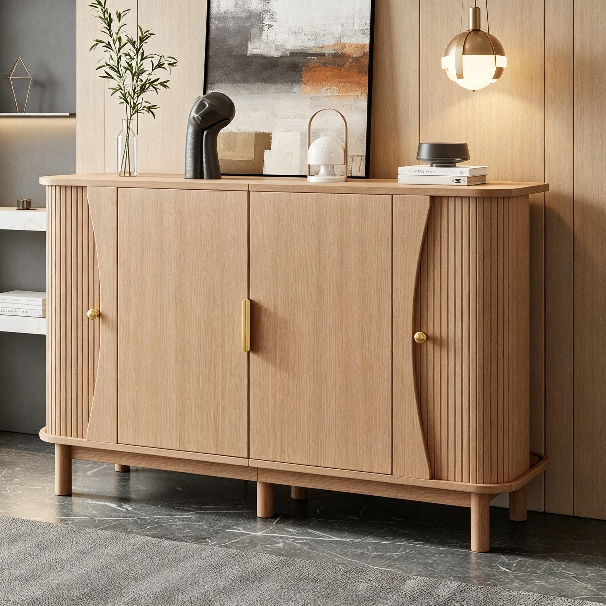 Merax Sideboard mit abgerundeten Kanten, Schrank Buffetschrank Anrichte (1 St), Kommode mit 2 Schiebetüren & Stauraum, 140x40x88cm
