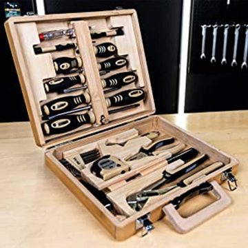 Brüder Mannesmann Werkzeuge Werkzeugset 24-tlg. Werkzeug-Set Bambus-Werkzeugkoffer, (1-St)