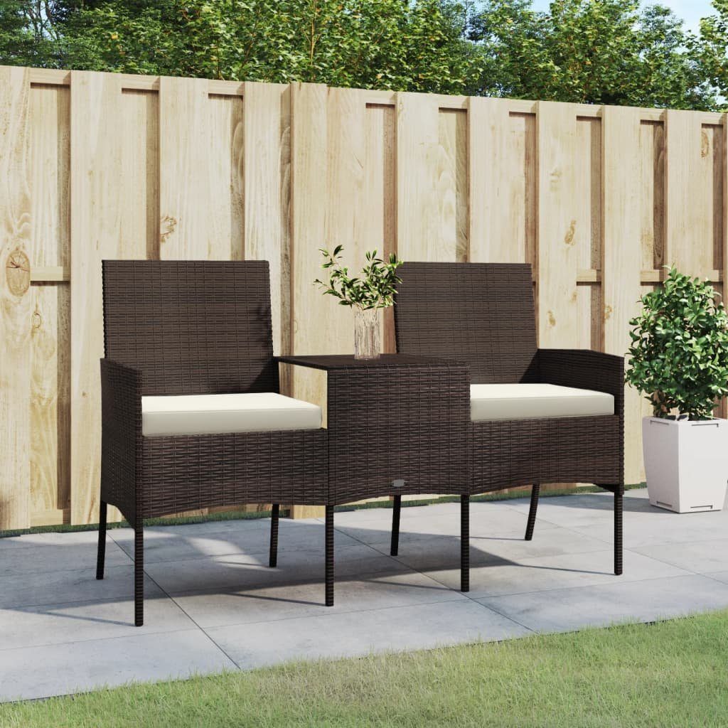 vidaXL Loungesofa 2-Sitzer Gartensofa mit Teetisch Poly Rattan Braun, 1 Teile