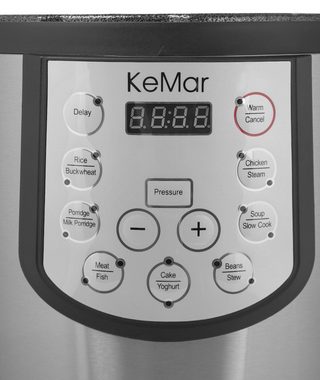 KeMar Kitchenware Dampfdruck-Kocher KPC-150, 1000 W, Edelstahl Innentopf, 15 automatische Programme