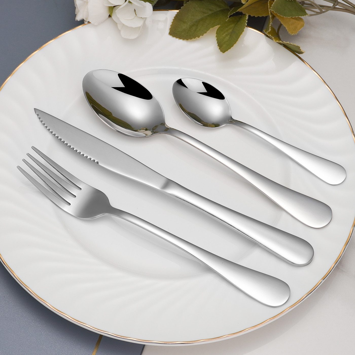Faizee Möbel Besteck-Set Cutlery Set 24-teiliges Besteckset Set Service für 6 Gift Box (24-tlg), Edelstahl