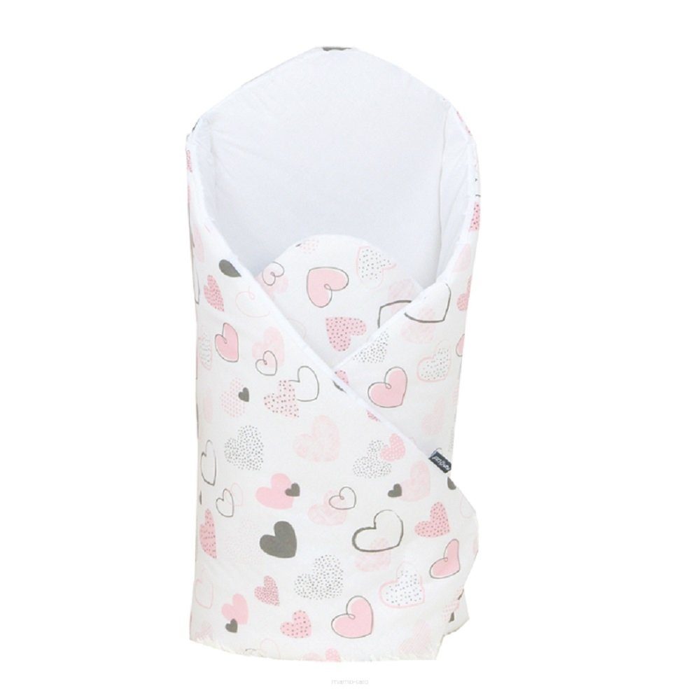 mamo-tato Babyschlafsack Einschlagdecke Babyhörnchen Grau Herz Rosa Weiß Babytrage