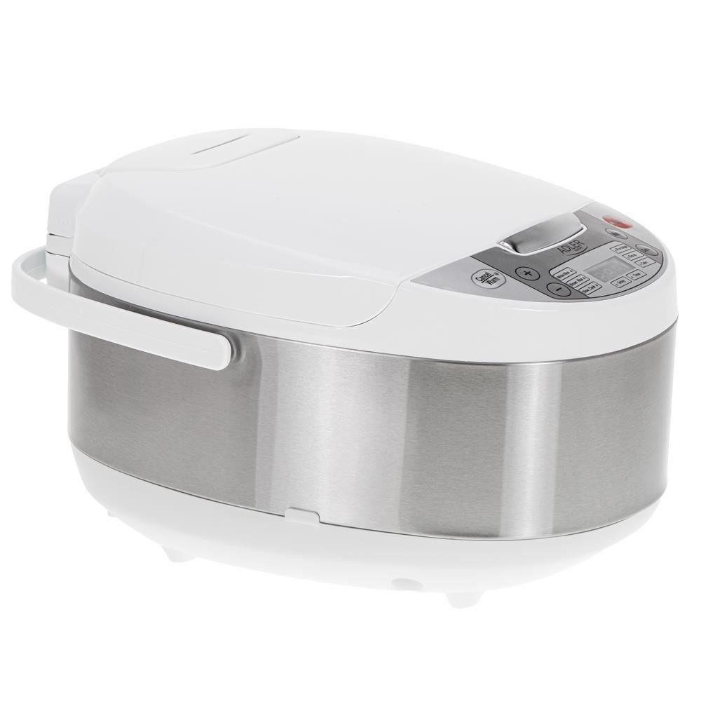 Adler Multikocher, 6 Programme, 700W, Reiskocher, Dampfgarer, Schongarer, weiß, silber